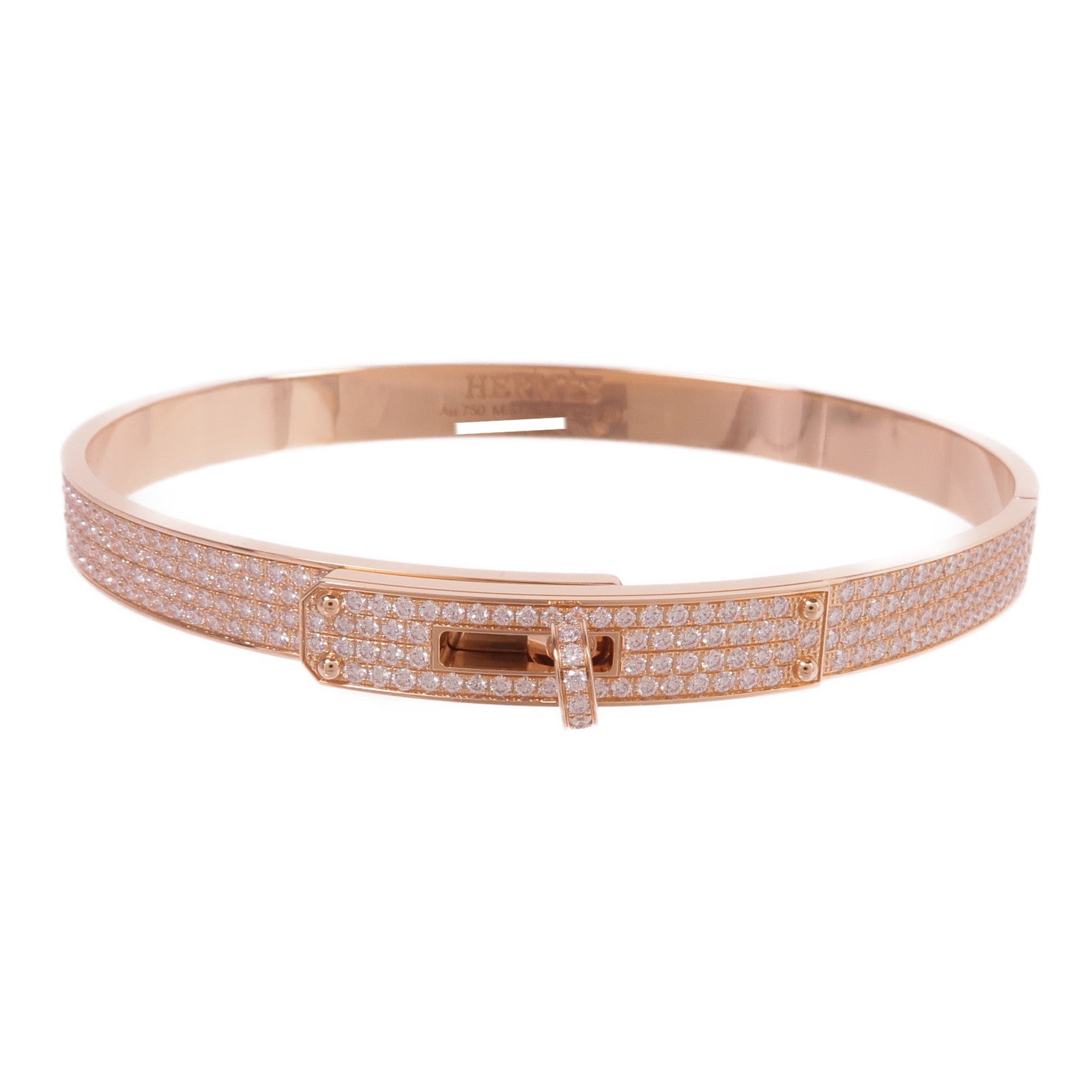 HERMES 18K玫瑰金Kelly Bracelet Small Model鑽石手鐲
