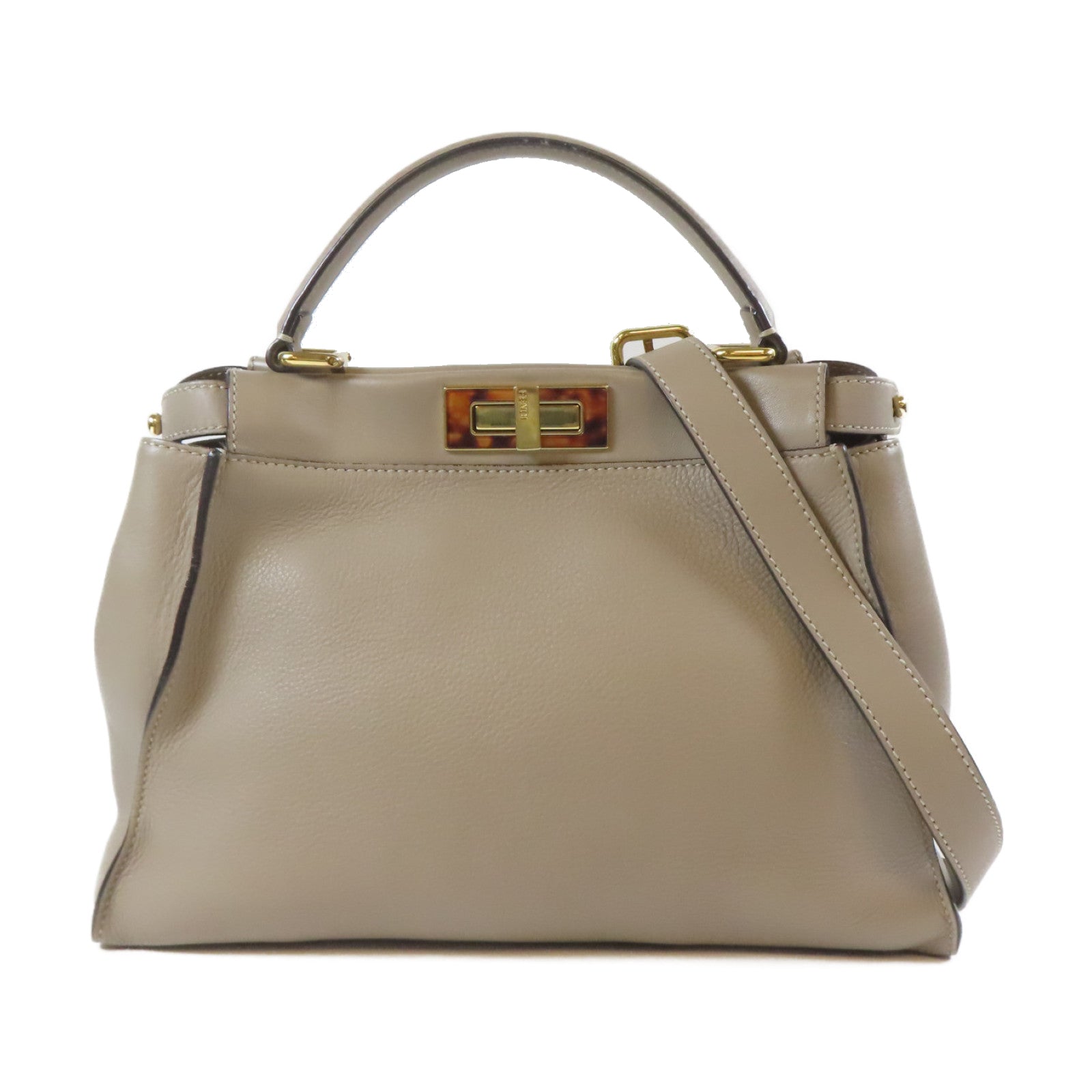 FENDI 牛皮皮革Peekaboo金扣肩背袋啡色