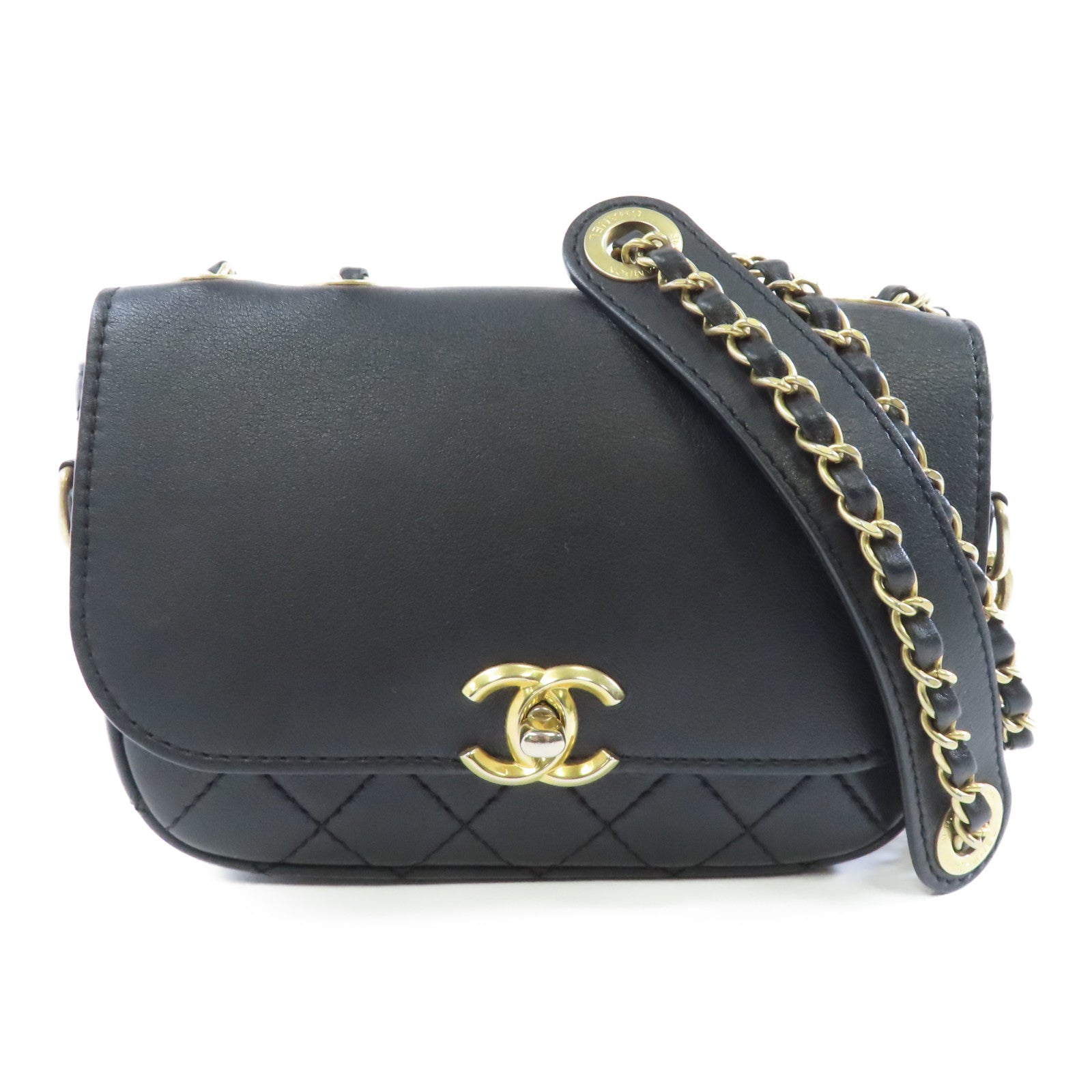 CHANEL 【激減優惠】菱格牛皮皮革Chain Shoulder Bag金扣鏈帶肩背袋黑色