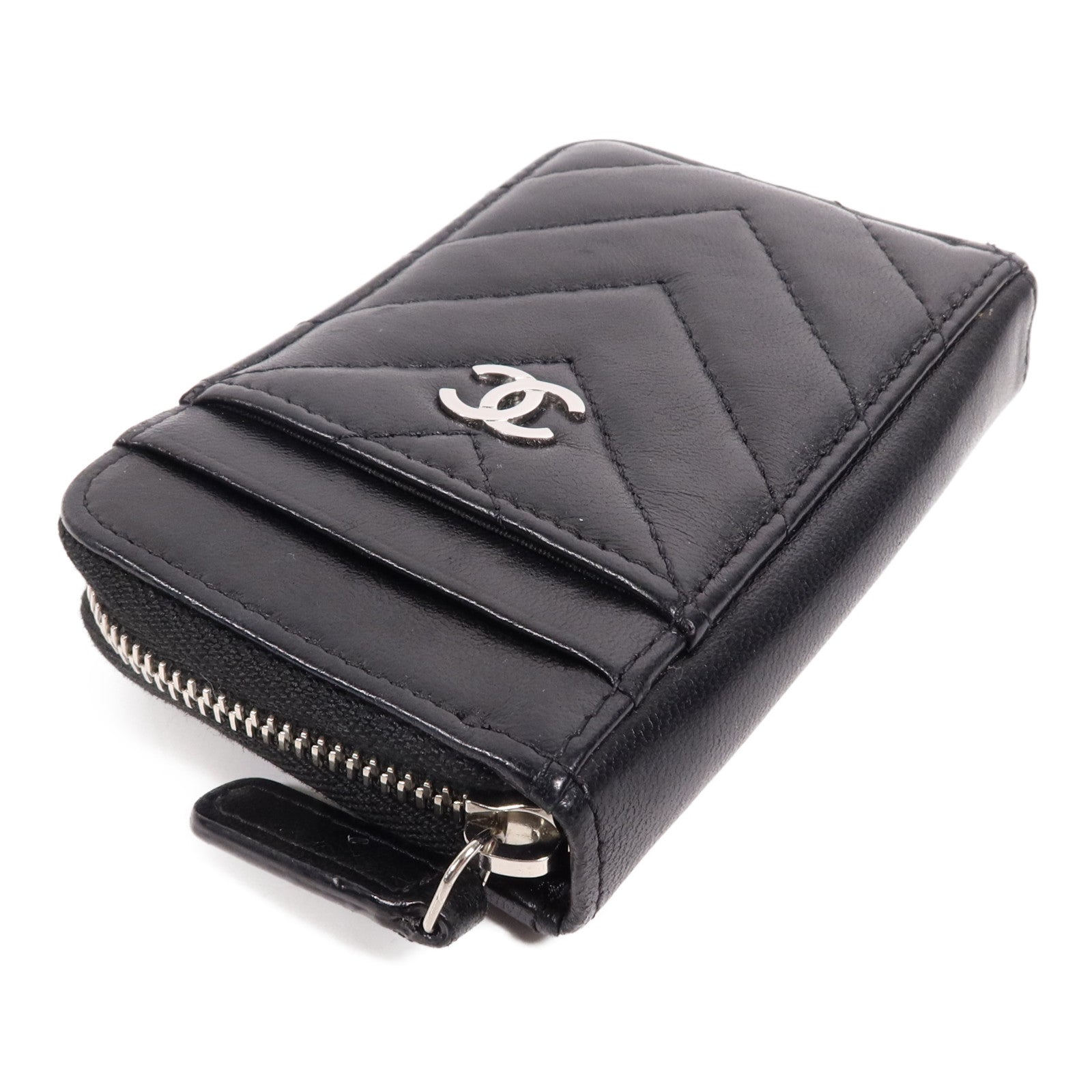 CHANEL 羊皮皮革Card Case銀扣卡片套