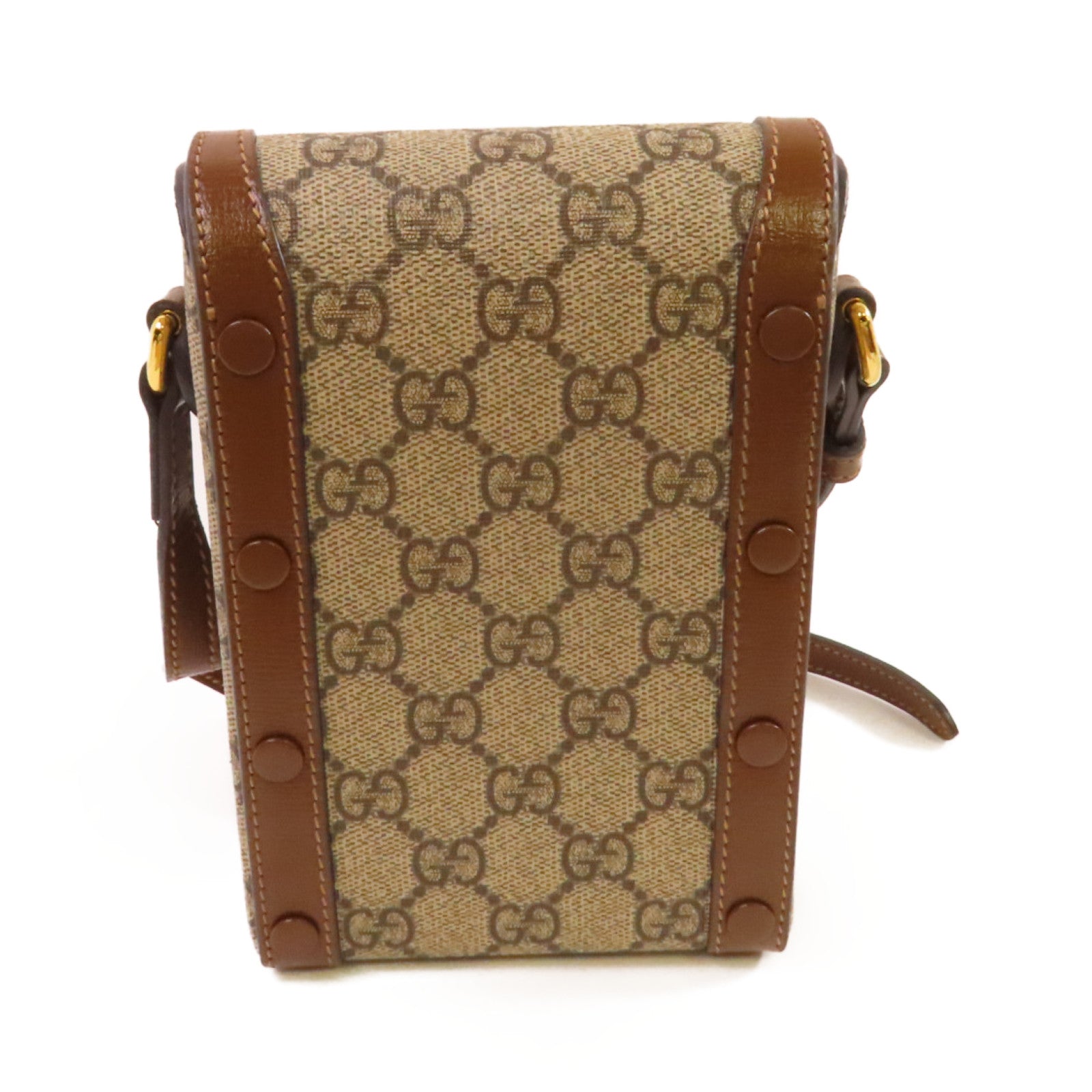 GUCCI 塗層帆布Horsebit 1955 Shoulder Bag金扣肩背袋啡色