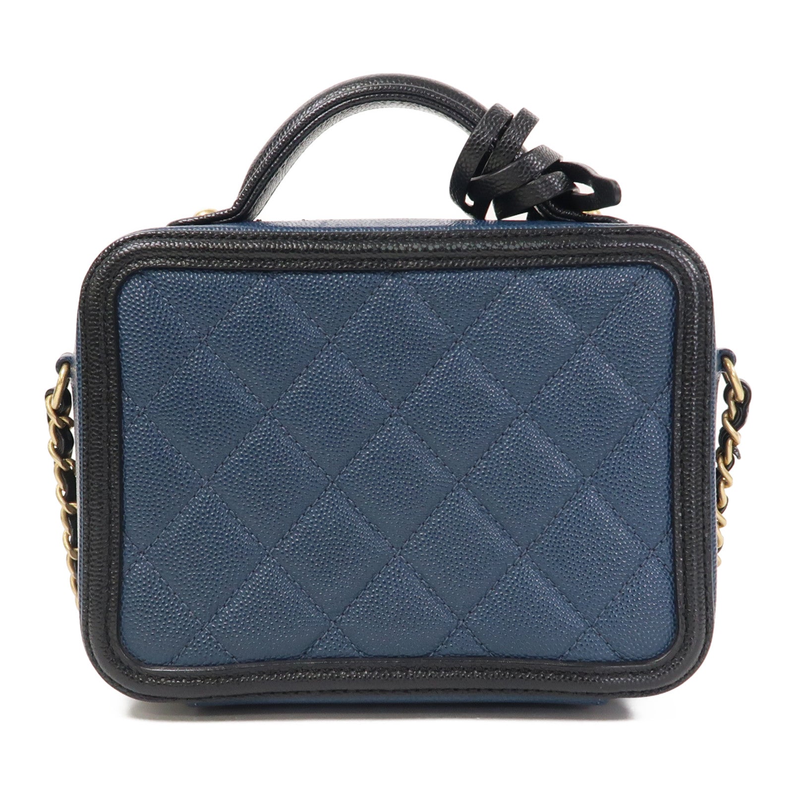 CHANEL 【激減優惠】菱格Caviar皮革Filigree Small Vanity Case金扣手挽肩背兩用袋黑色/藍色