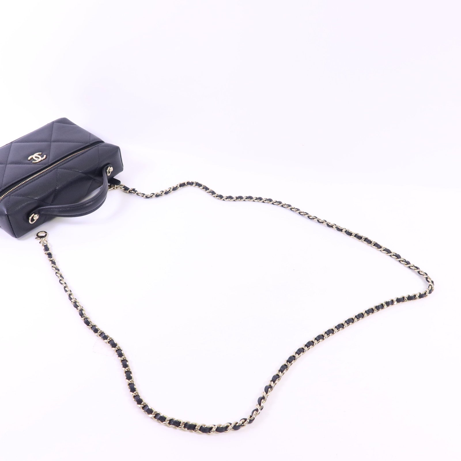 CHANEL 牛皮皮革Vanity With Chain金扣手挽肩背兩用袋