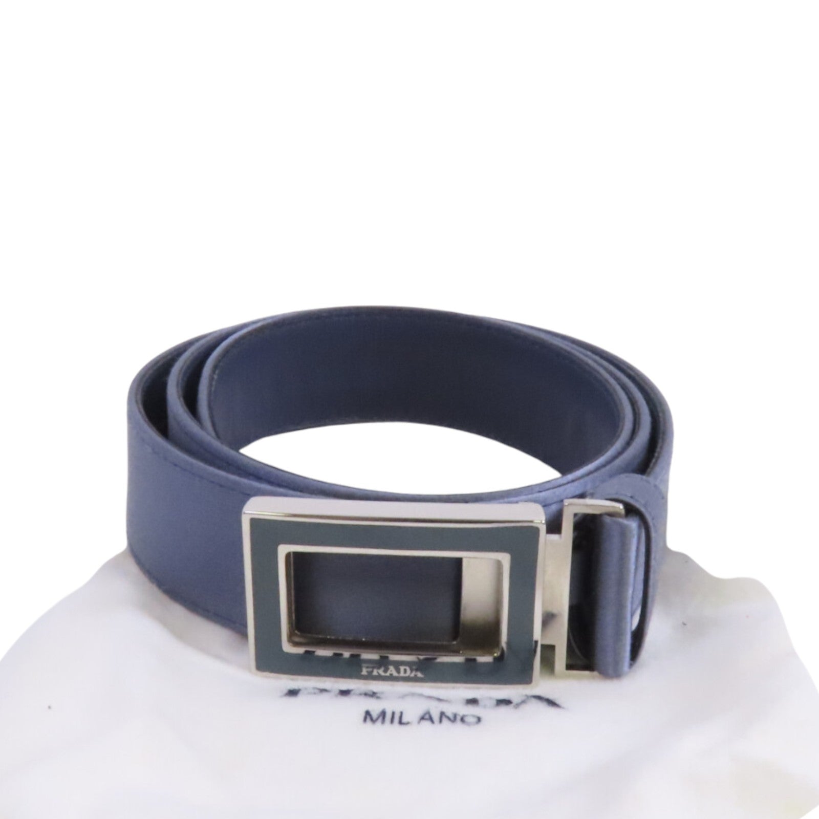 PRADA 緞質Lady Belt 銀扣皮帶