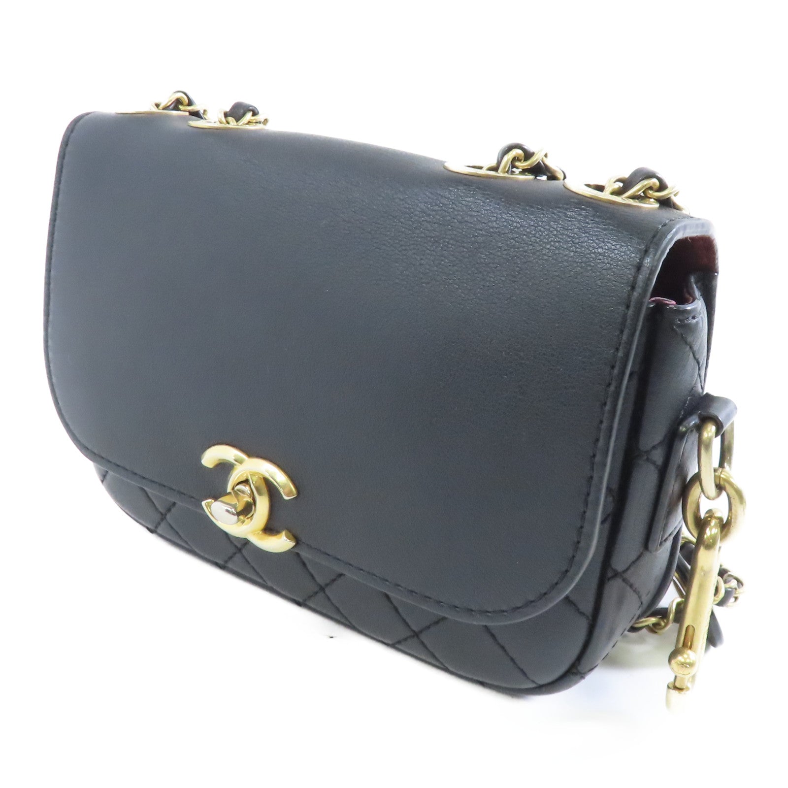 CHANEL 【激減優惠】菱格牛皮皮革Chain Shoulder Bag金扣鏈帶肩背袋黑色