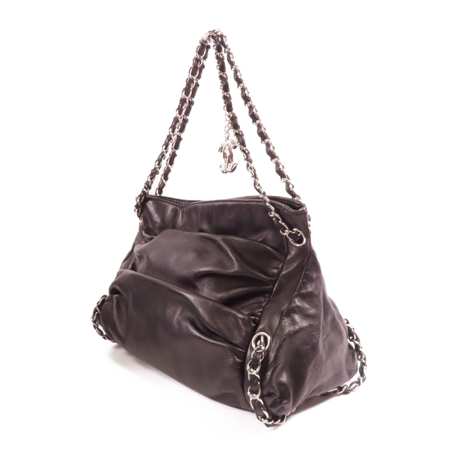 CHANEL 羊皮皮革Shoulder Bag銀扣鏈帶肩背袋