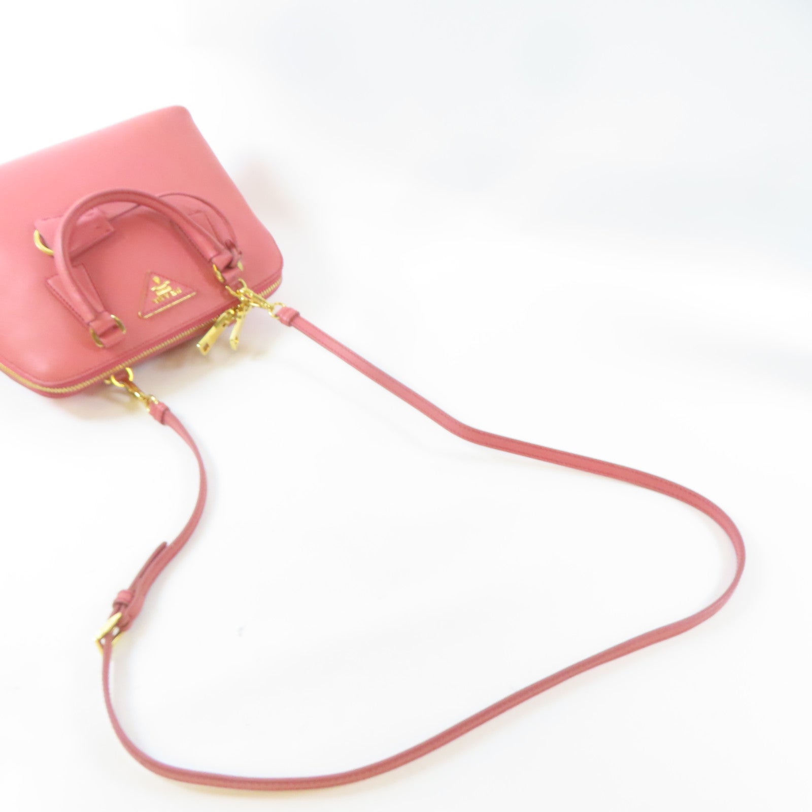 PRADA 牛皮皮革2 Way Shoulder金扣手挽肩背兩用袋粉紅色