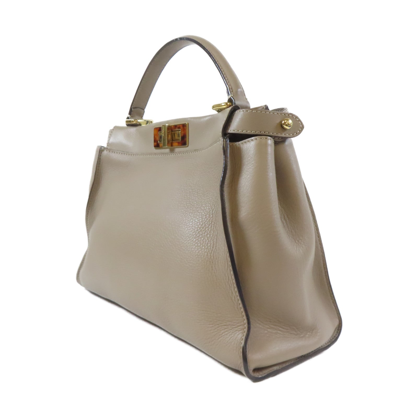 FENDI 牛皮皮革Peekaboo金扣肩背袋啡色