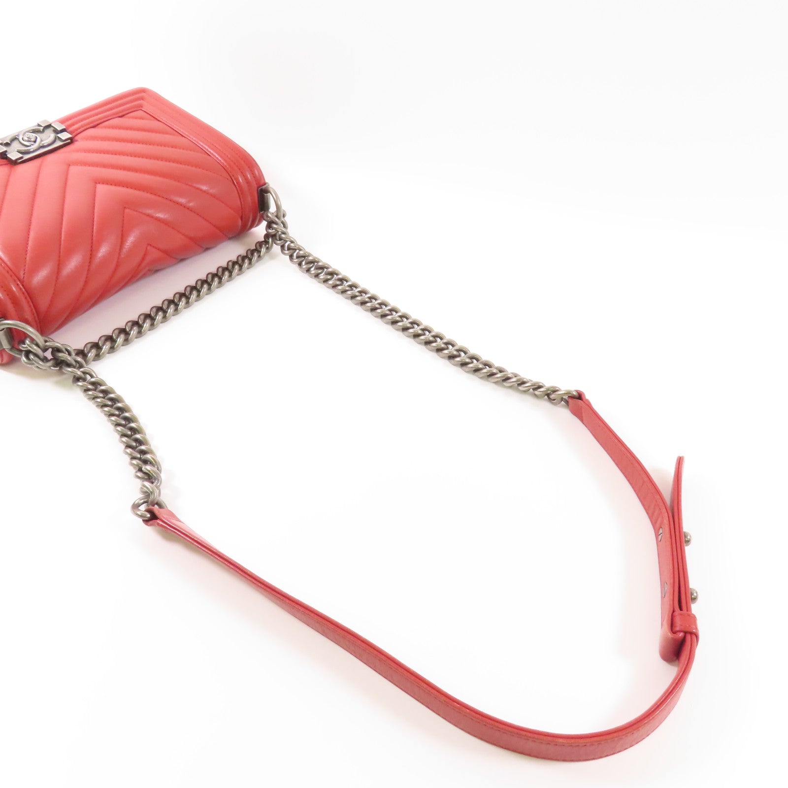 CHANEL CC SHW Boy 25 Chain Shoulder Bag Calfskin Leather Red