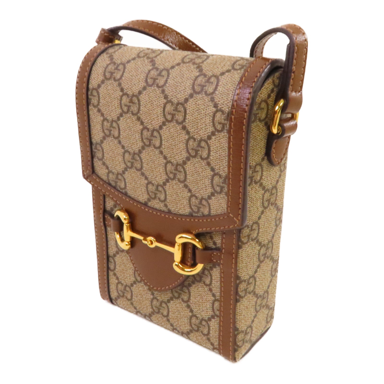 GUCCI 塗層帆布Horsebit 1955 Shoulder Bag金扣肩背袋啡色