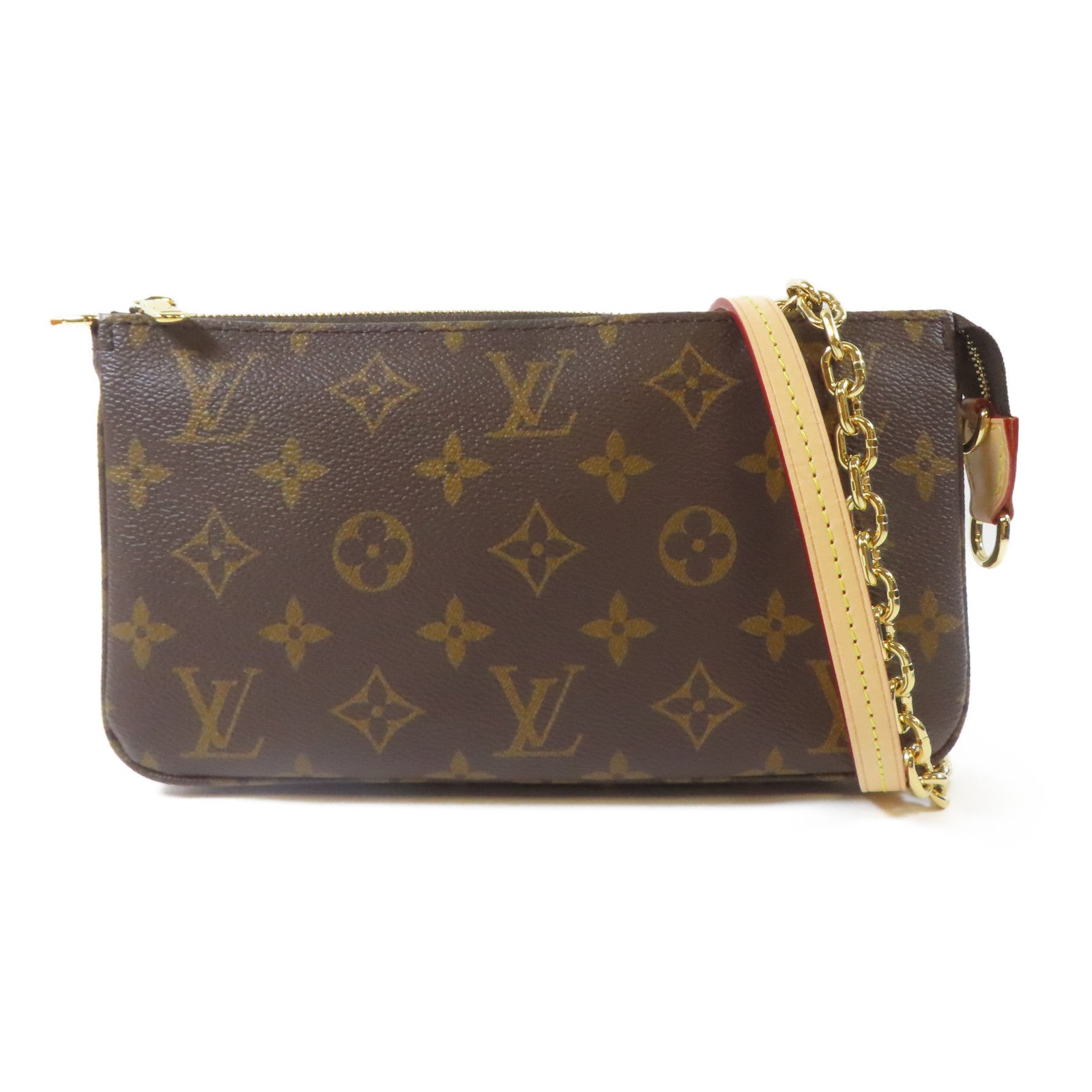 LOUIS VUITTON Monogram Pochette Accessoires金扣手挽袋啡色