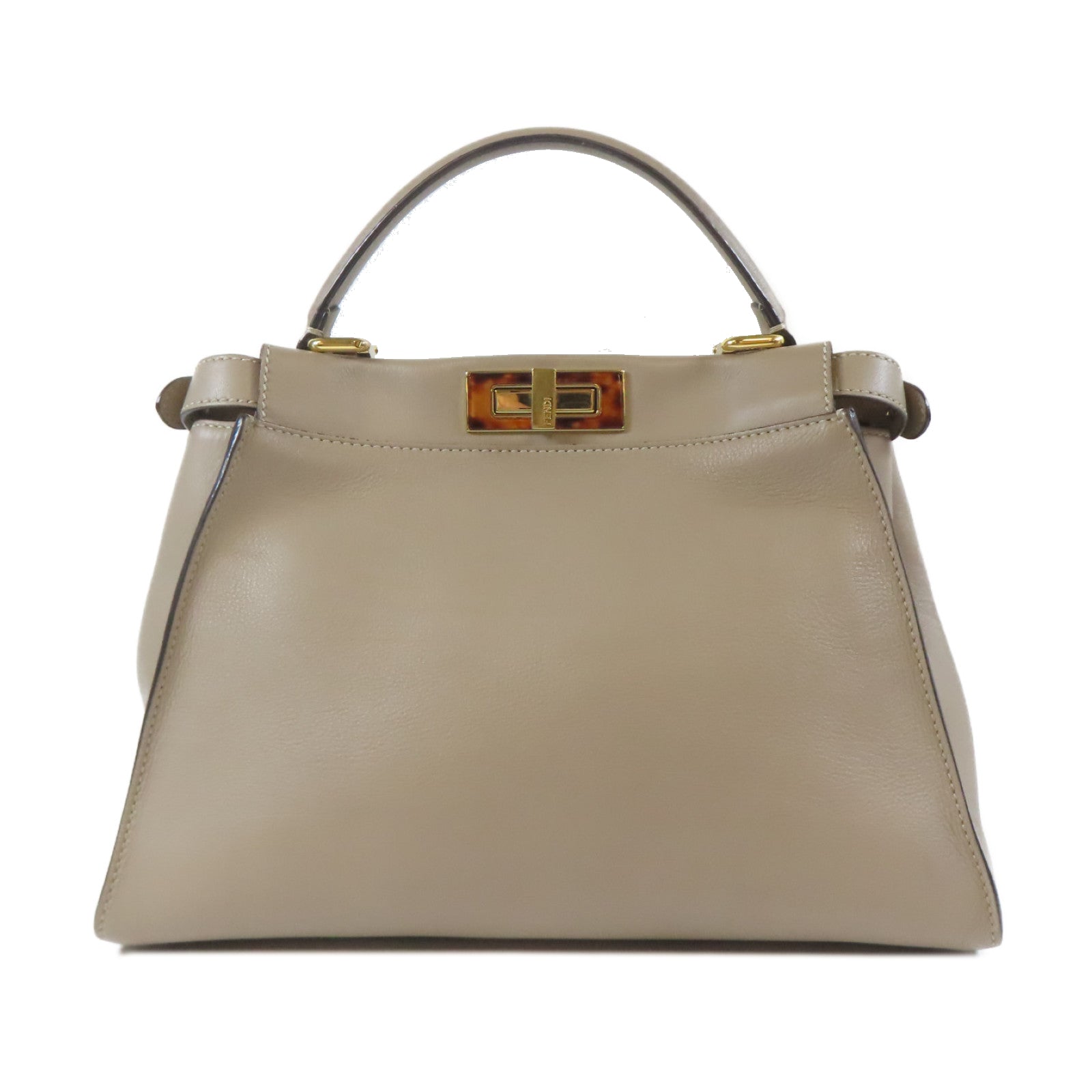 FENDI 牛皮皮革Peekaboo金扣肩背袋啡色