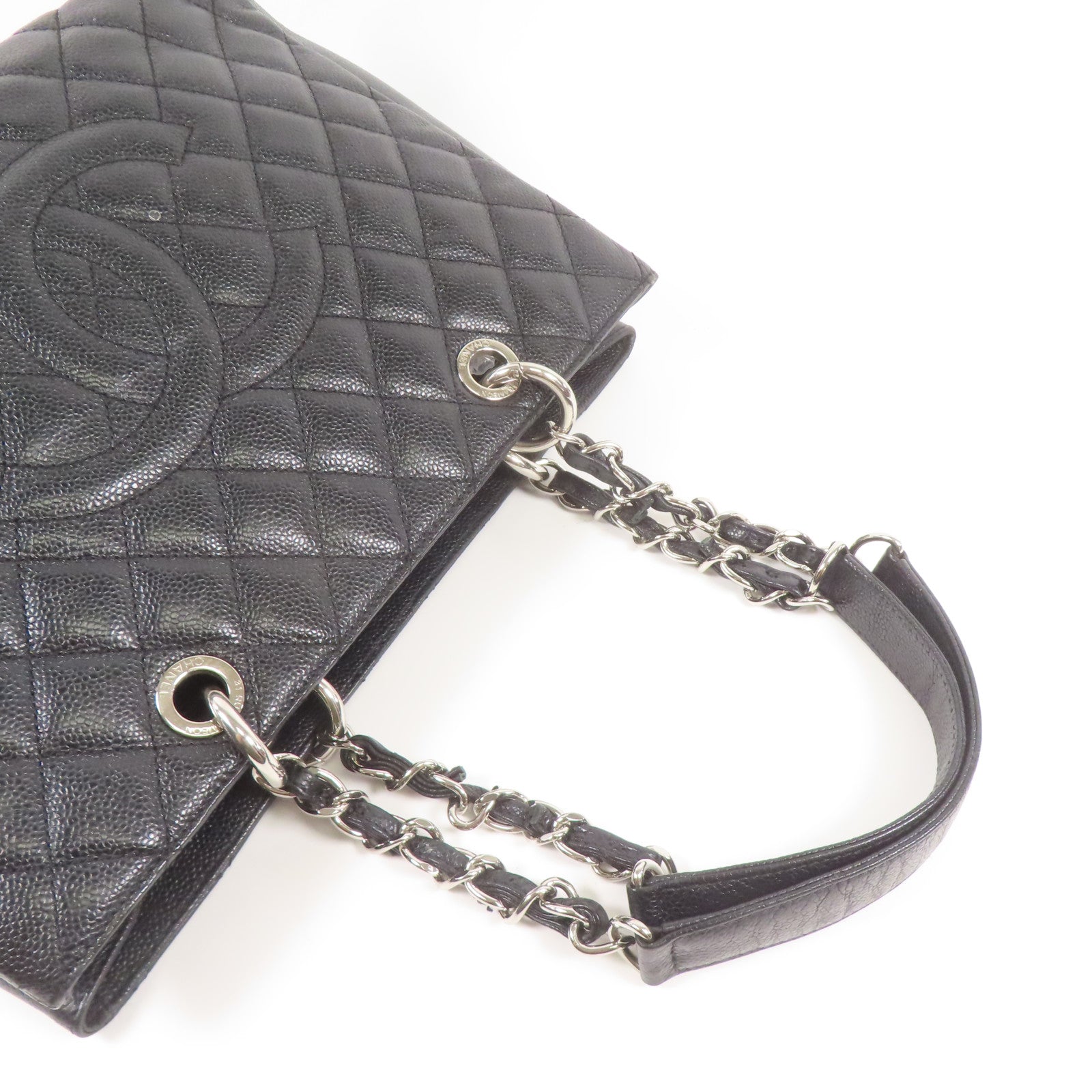 CHANEL 牛皮皮革GST Grand Shopping Tote銀扣鏈帶肩背袋