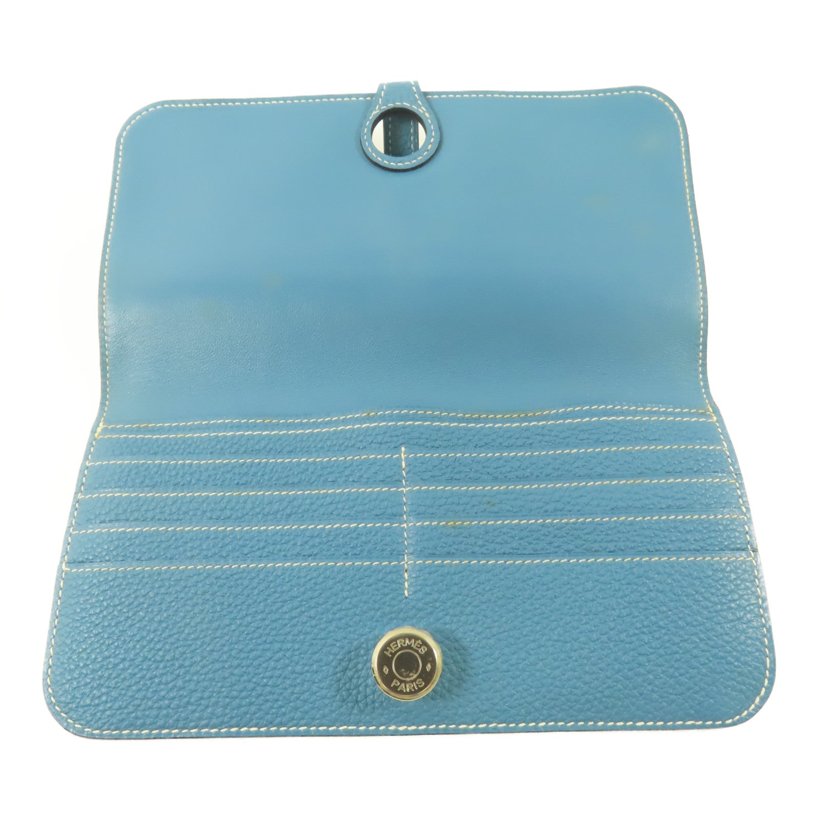 HERMES Clemence皮革Dogon MM銀扣長錢包Blue Jeans/藍色