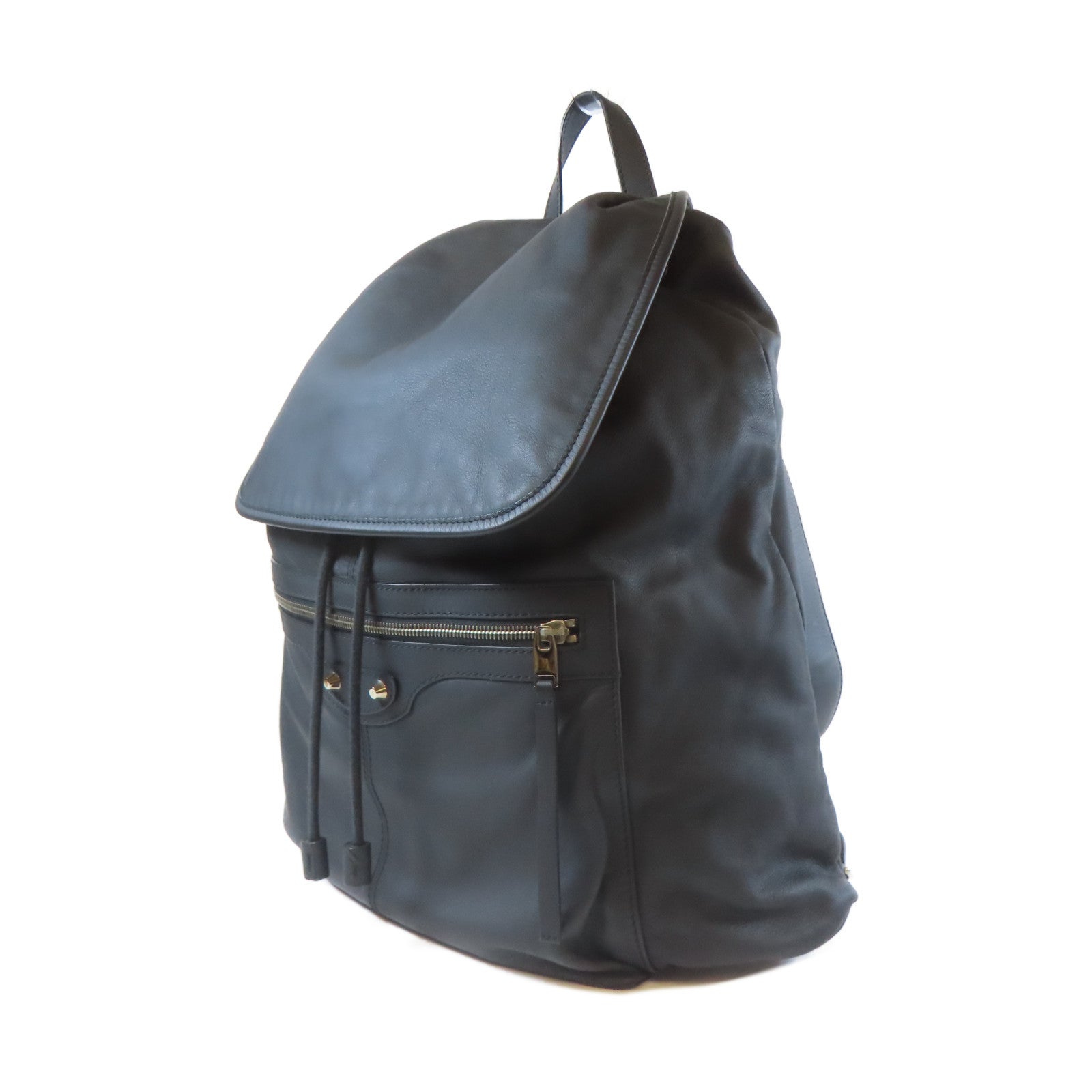 BALENCIAGA 牛皮皮革Rucksack銀扣背包黑色