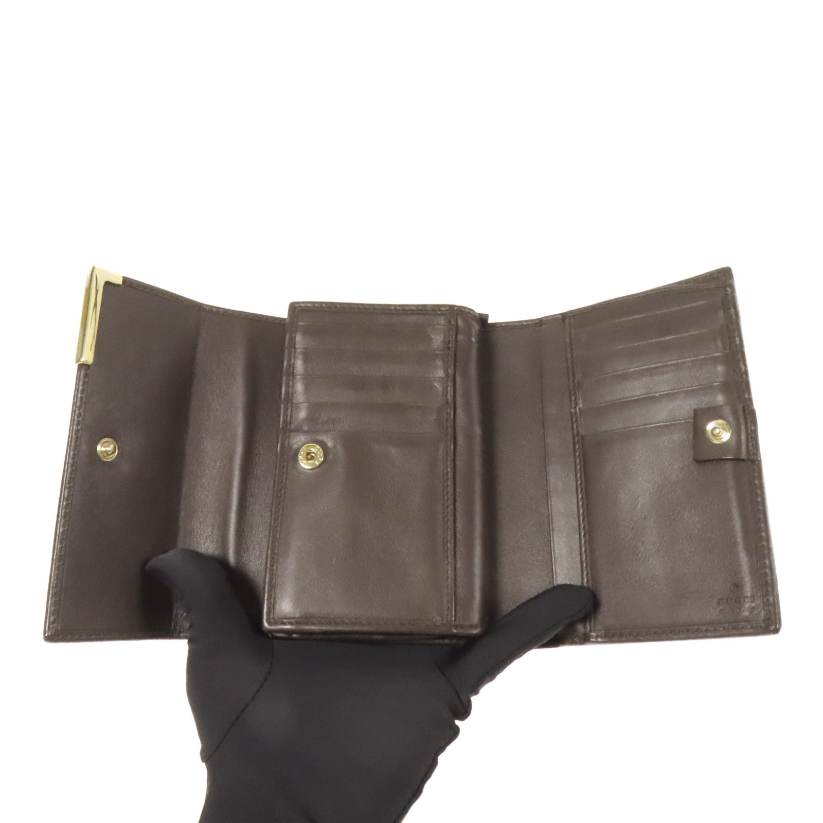 GUCCI 帆布Tri-Fold Wallet金扣錢包