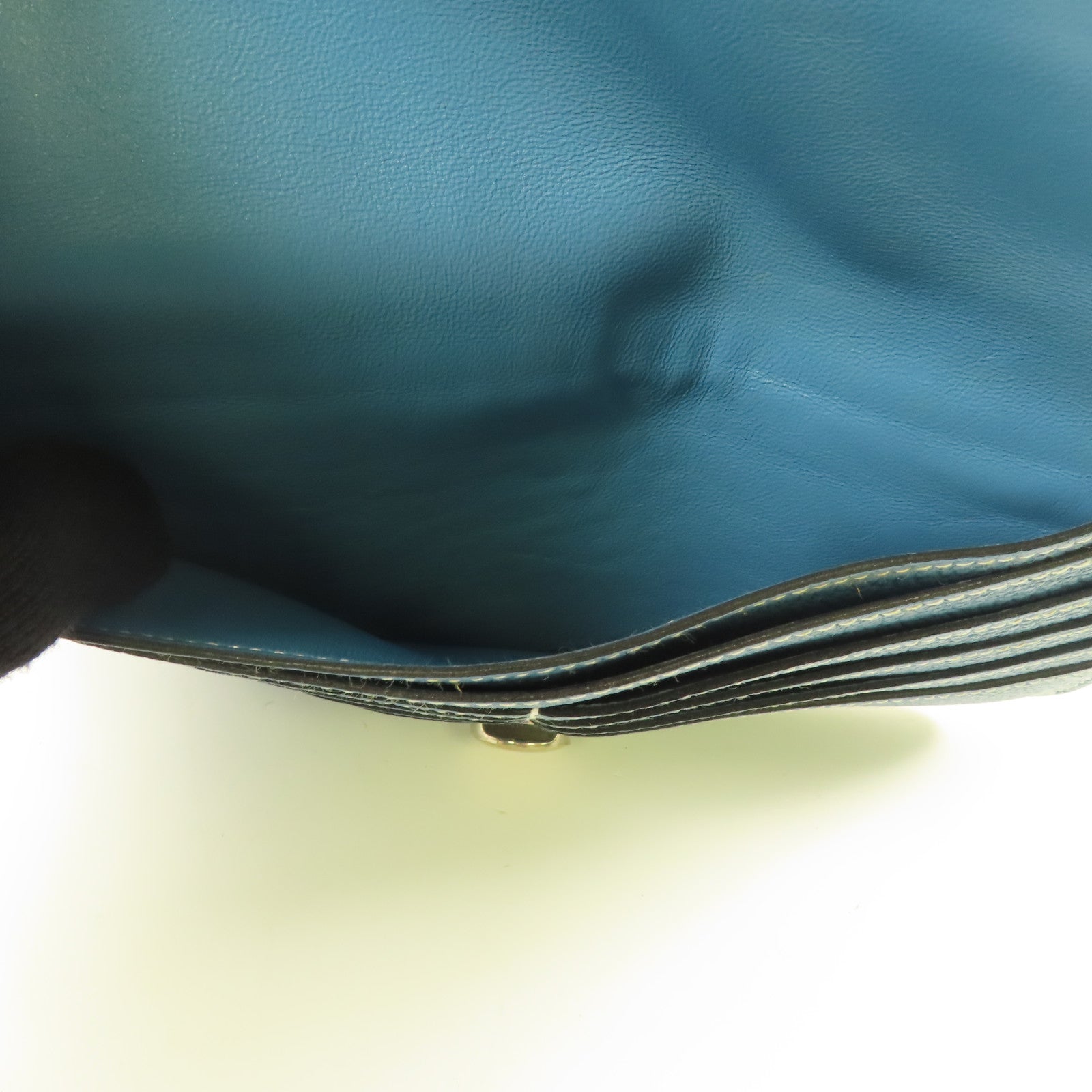 HERMES Clemence皮革Dogon MM銀扣長錢包Blue Jeans/藍色