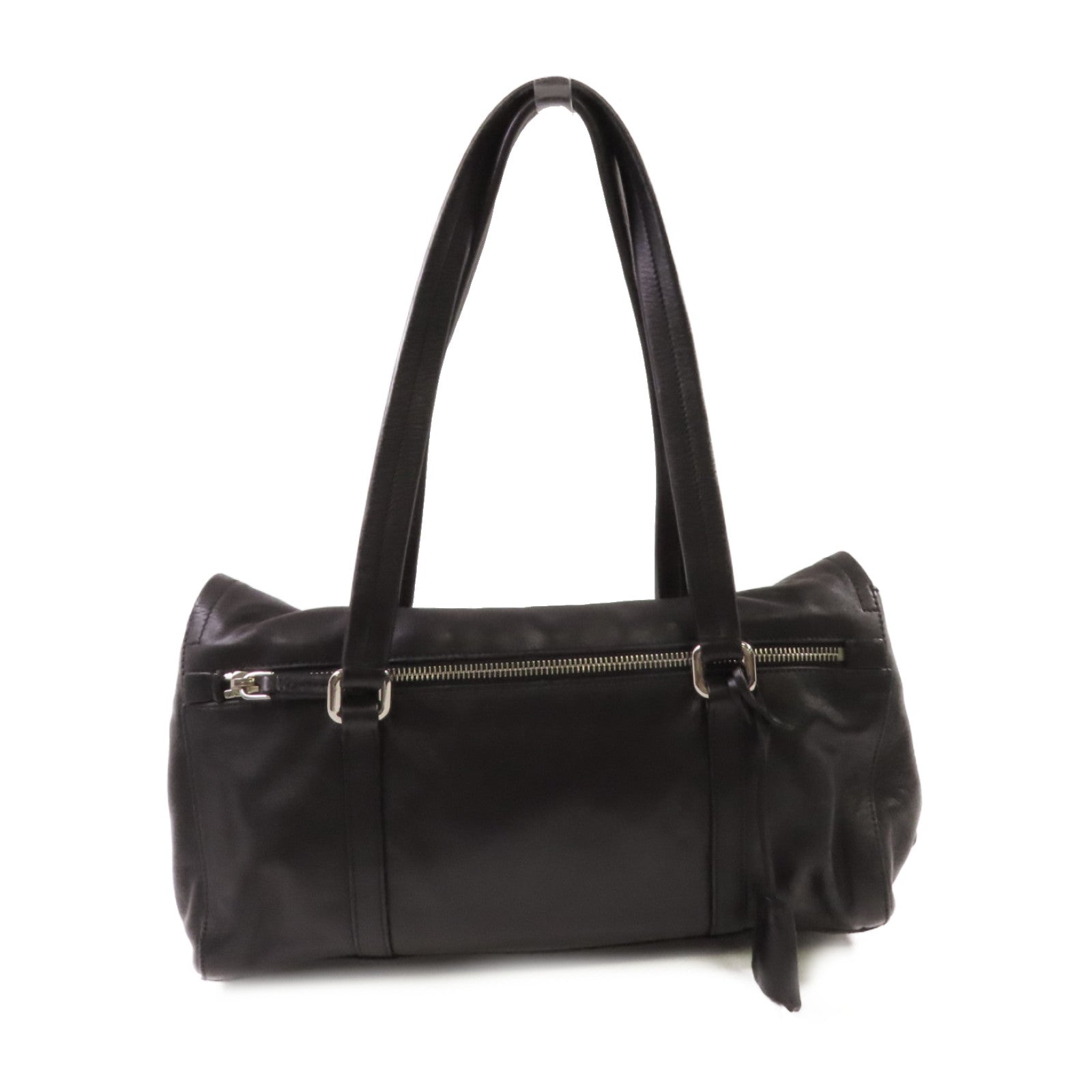 PRADA 牛皮皮革Shoulder Bag銀扣肩背袋黑色