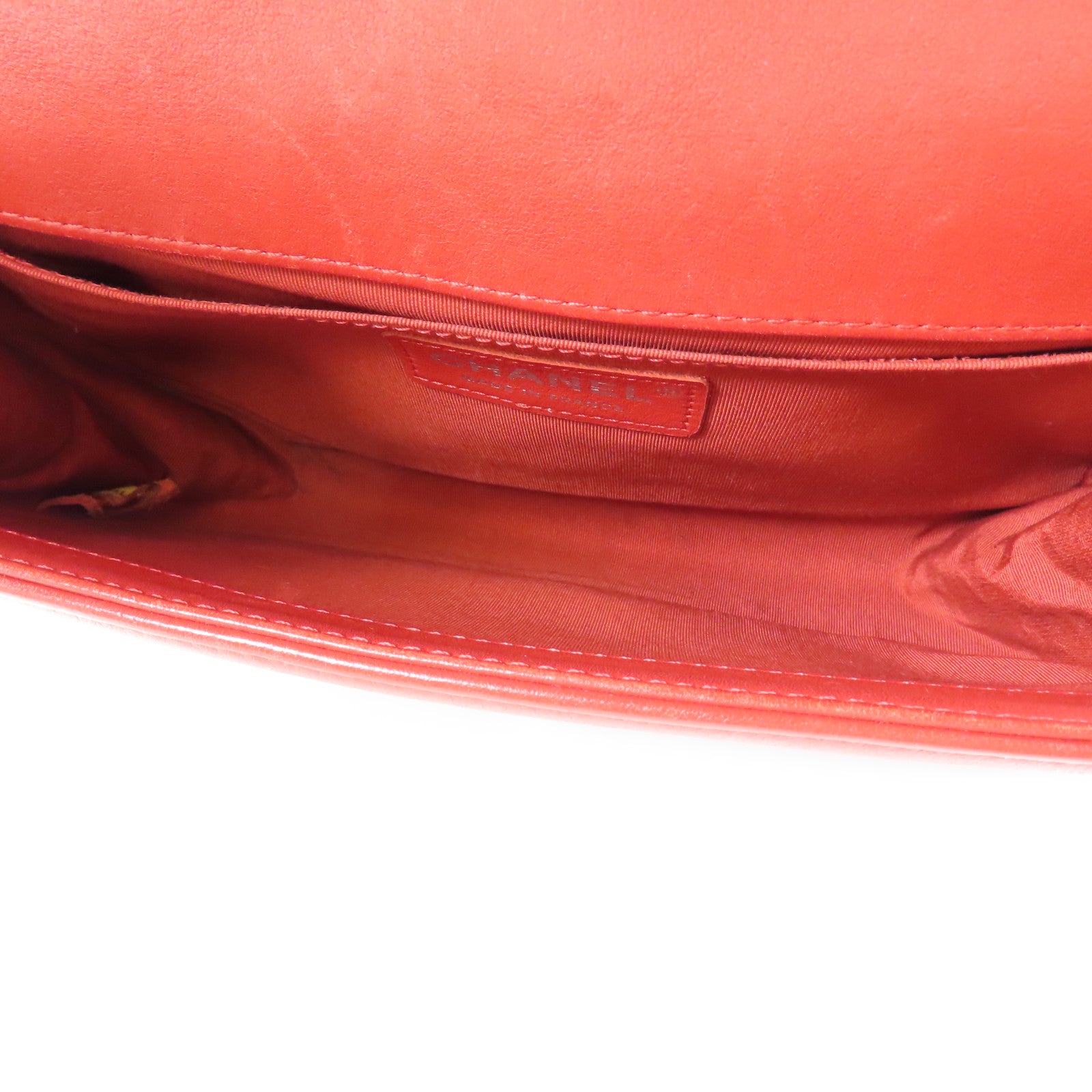 CHANEL CC SHW Boy 25 Chain Shoulder Bag Calfskin Leather Red