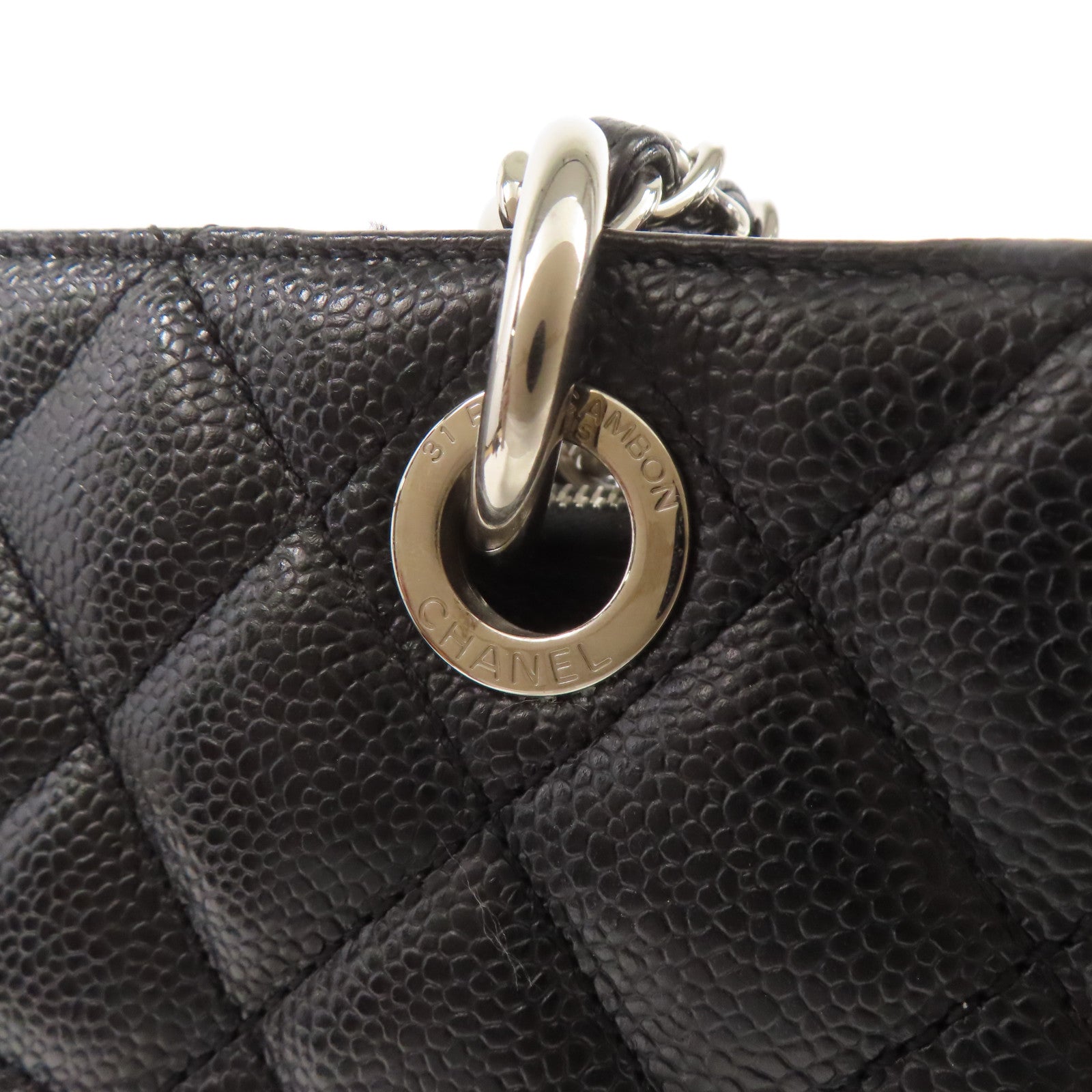 CHANEL 牛皮皮革GST Grand Shopping Tote銀扣鏈帶肩背袋