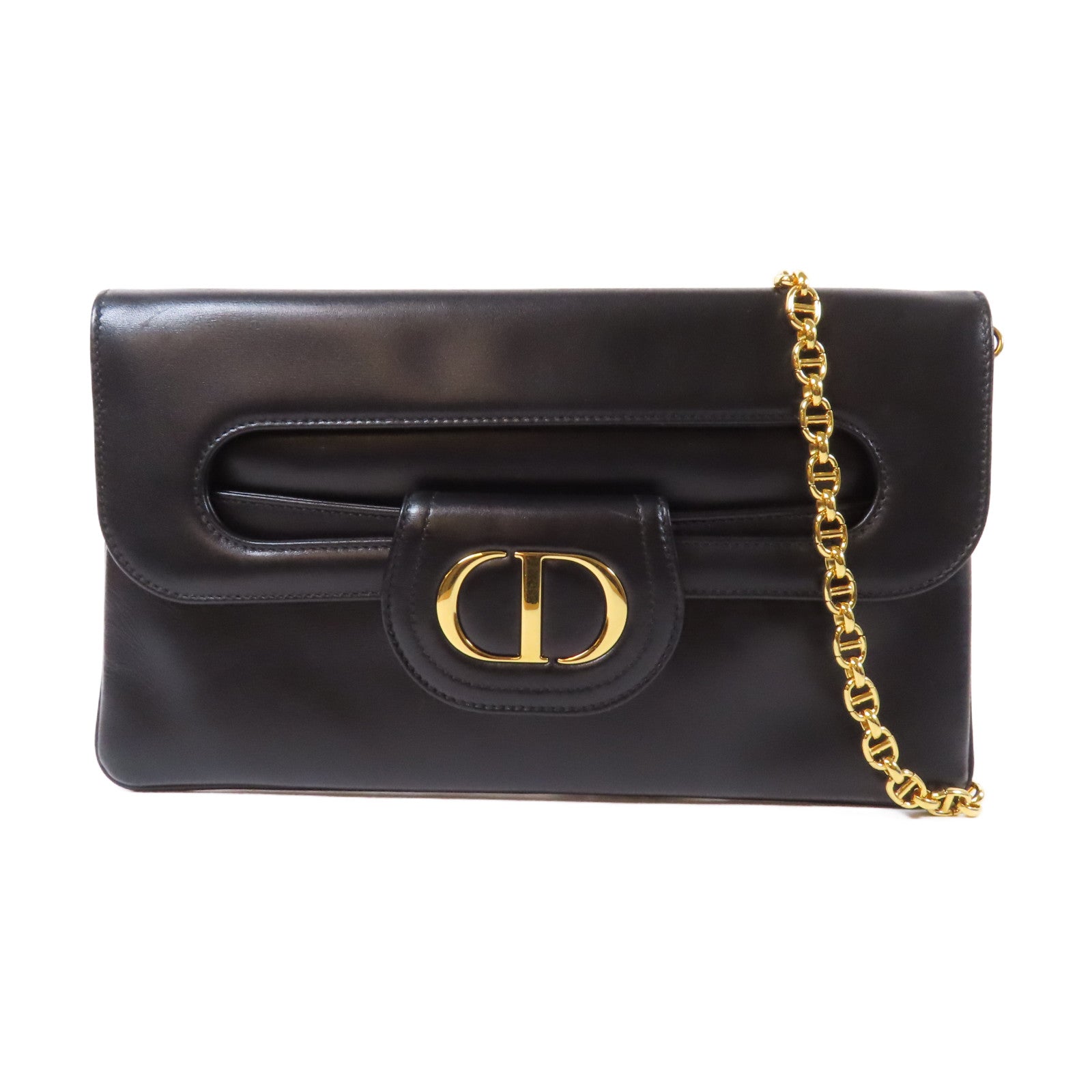Dior Shanghai Product Double Chain Shoulder 2 Way Shoulder金扣鏈帶手挽肩背兩用袋黑色