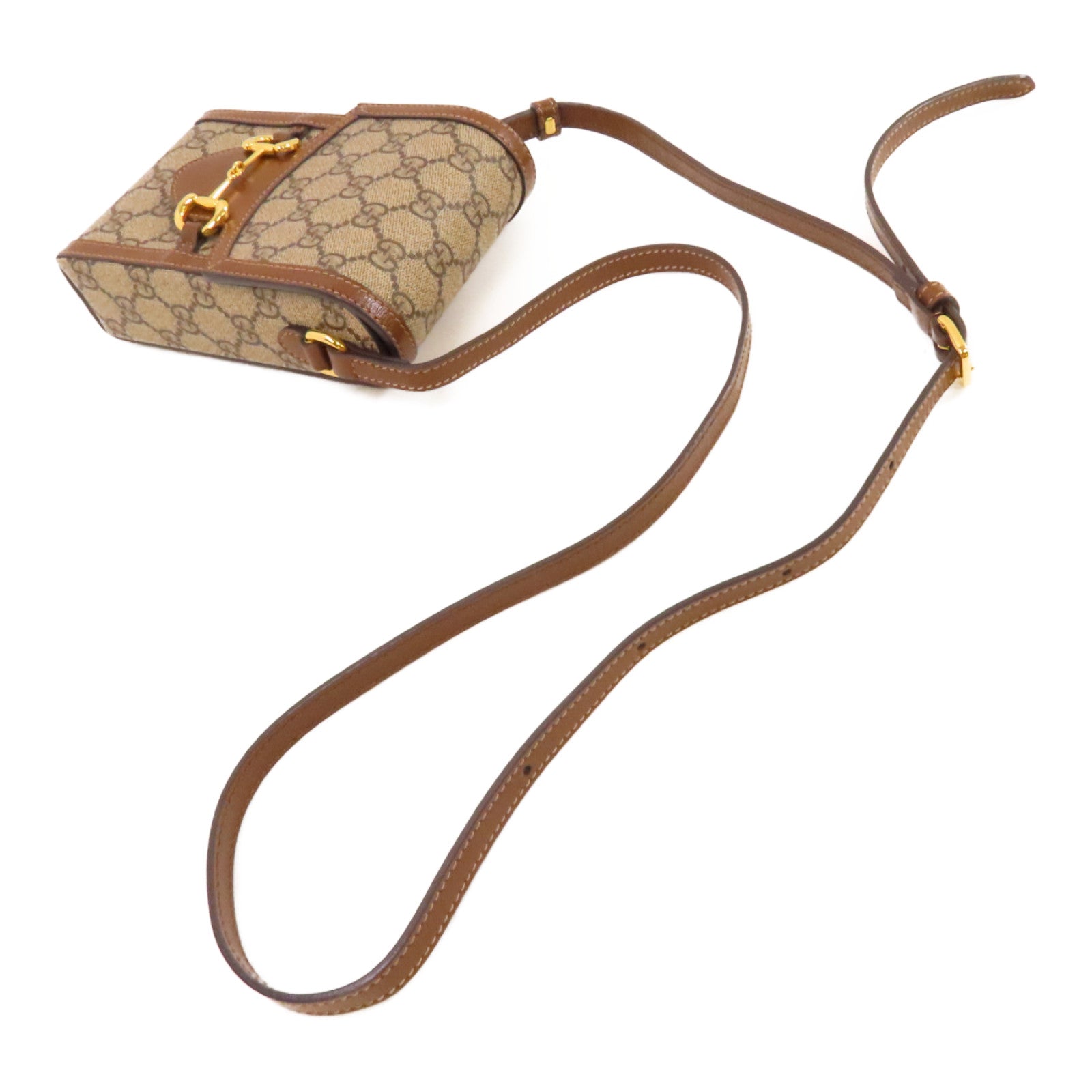 GUCCI 塗層帆布Horsebit 1955 Shoulder Bag金扣肩背袋啡色