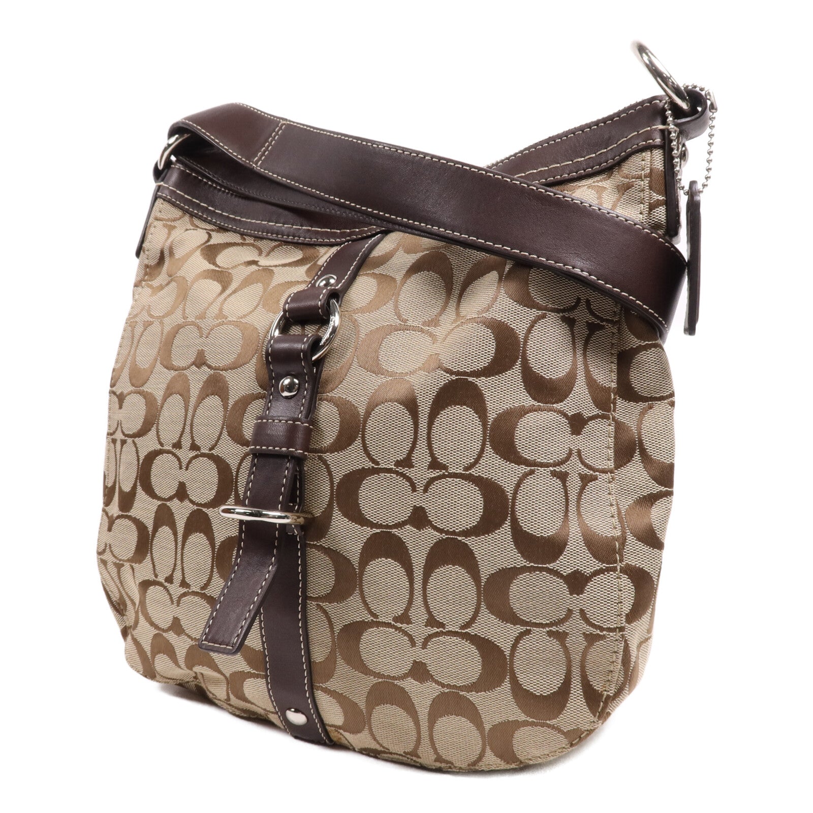 COACH 帆布Shoulder Bag銀扣肩背袋