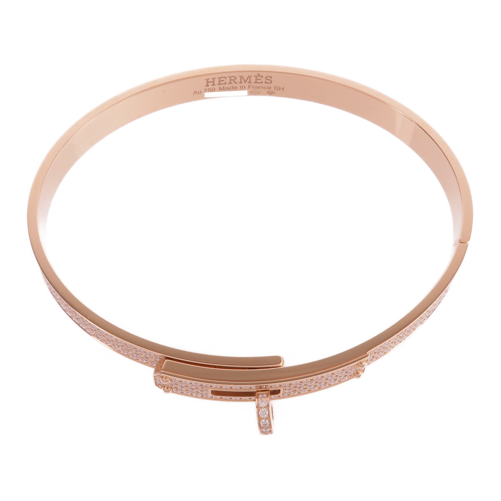 HERMES 18K玫瑰金Kelly Bracelet Small Model鑽石手鐲