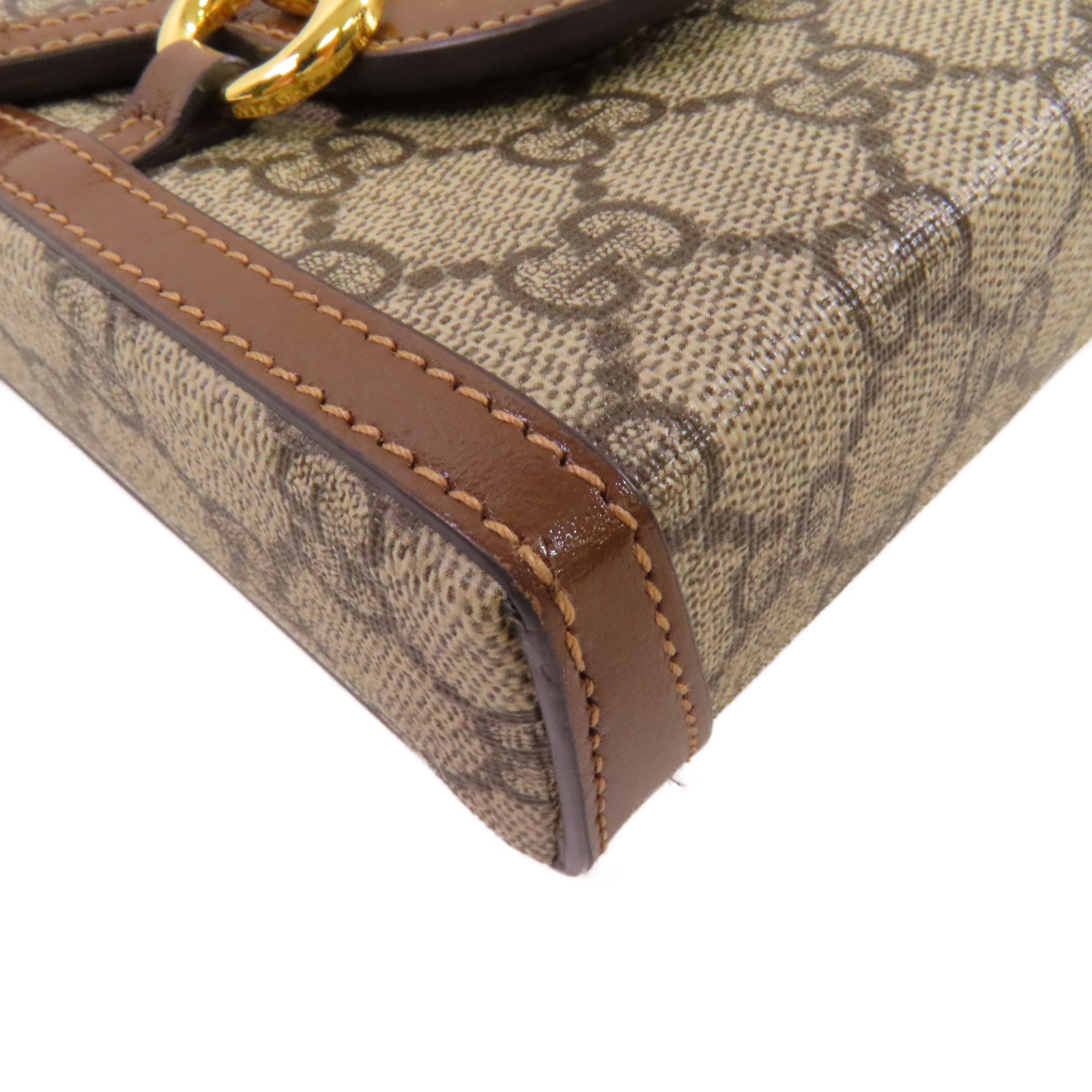 GUCCI 塗層帆布Horsebit 1955 Shoulder Bag金扣肩背袋啡色
