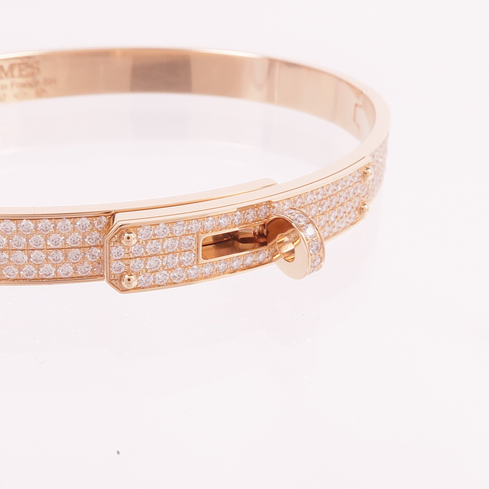HERMES 18K玫瑰金Kelly Bracelet Small Model鑽石手鐲