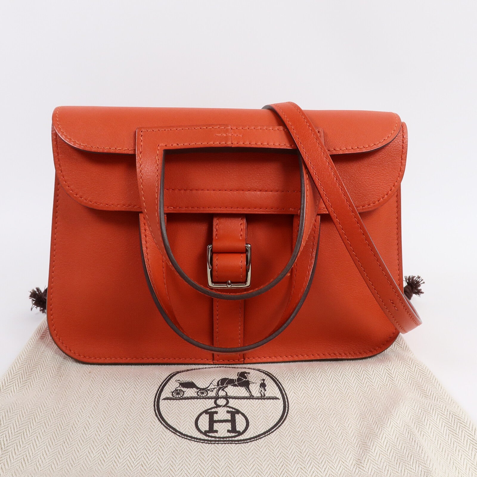 HERMES Swift皮革Mini Halzan手挽肩背兩用袋Rouge Tomate
