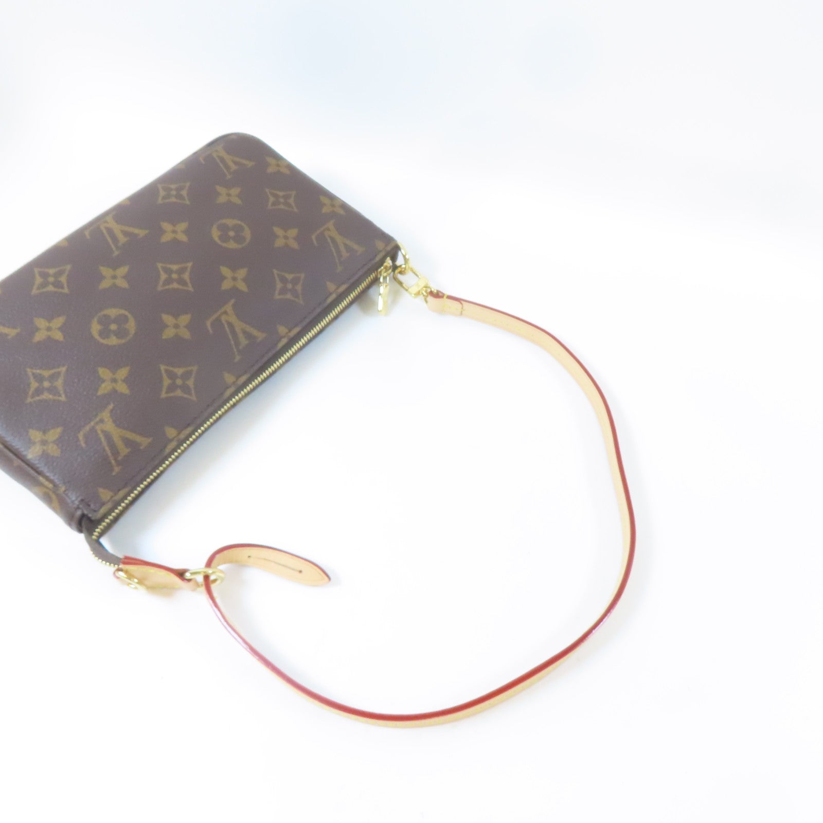 LOUIS VUITTON Monogram Pochette Accessoires金扣手挽袋啡色