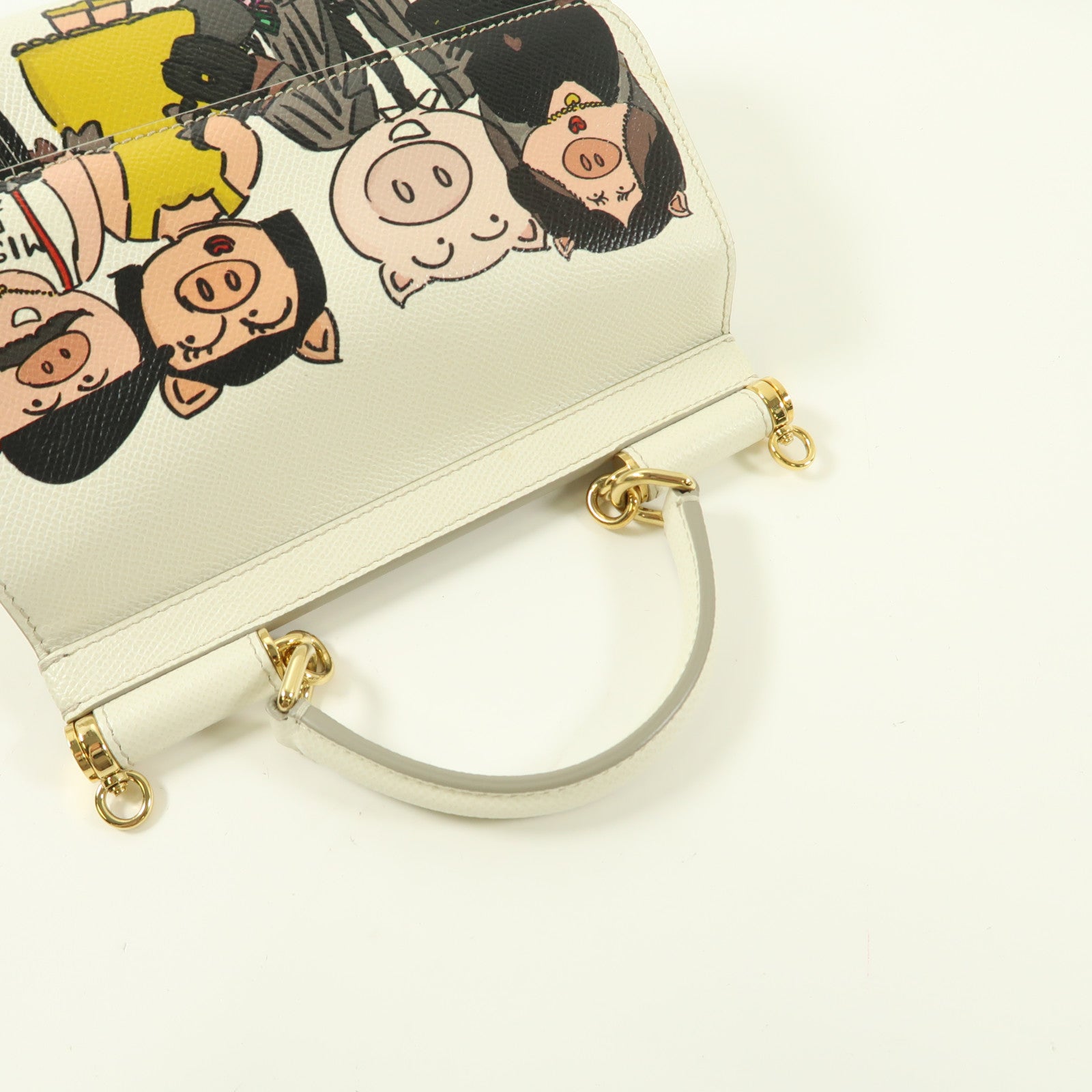 D&G 皮革2 Way Shoulder Bag Family Pig Bianco金扣手挽肩背兩用袋白色