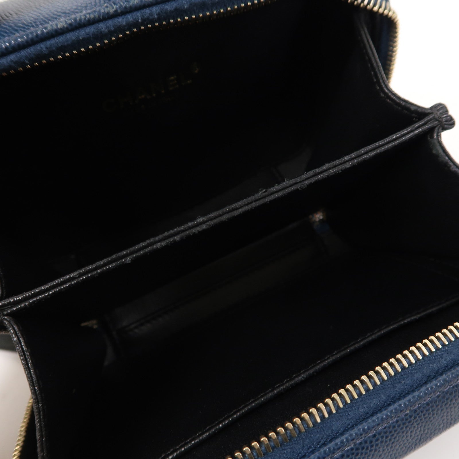 CHANEL 【激減優惠】菱格Caviar皮革Filigree Small Vanity Case金扣手挽肩背兩用袋黑色/藍色