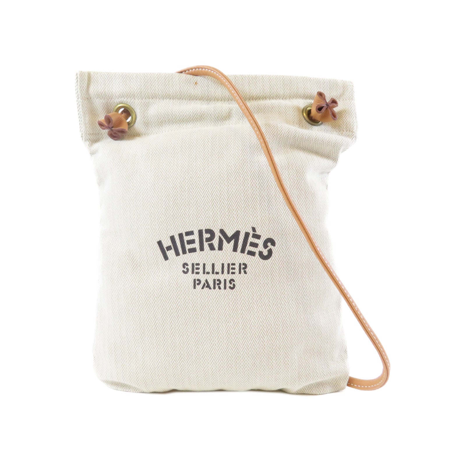 HERMES 【激減優惠】帆布Aline金扣肩背袋米色