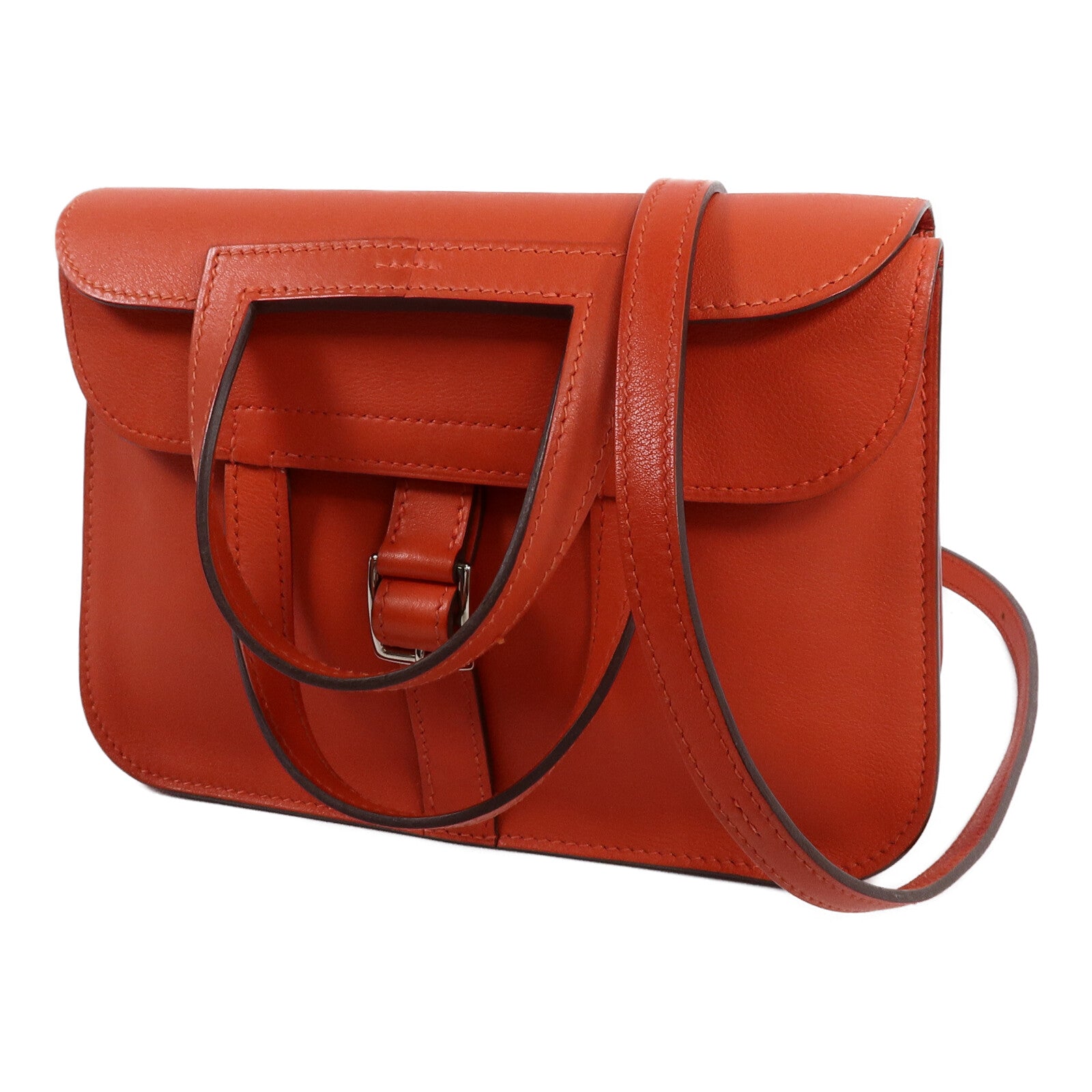 HERMES Swift皮革Mini Halzan手挽肩背兩用袋Rouge Tomate