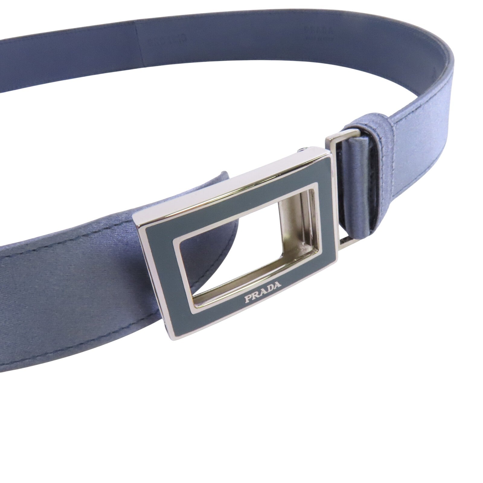 PRADA 緞質Lady Belt 銀扣皮帶