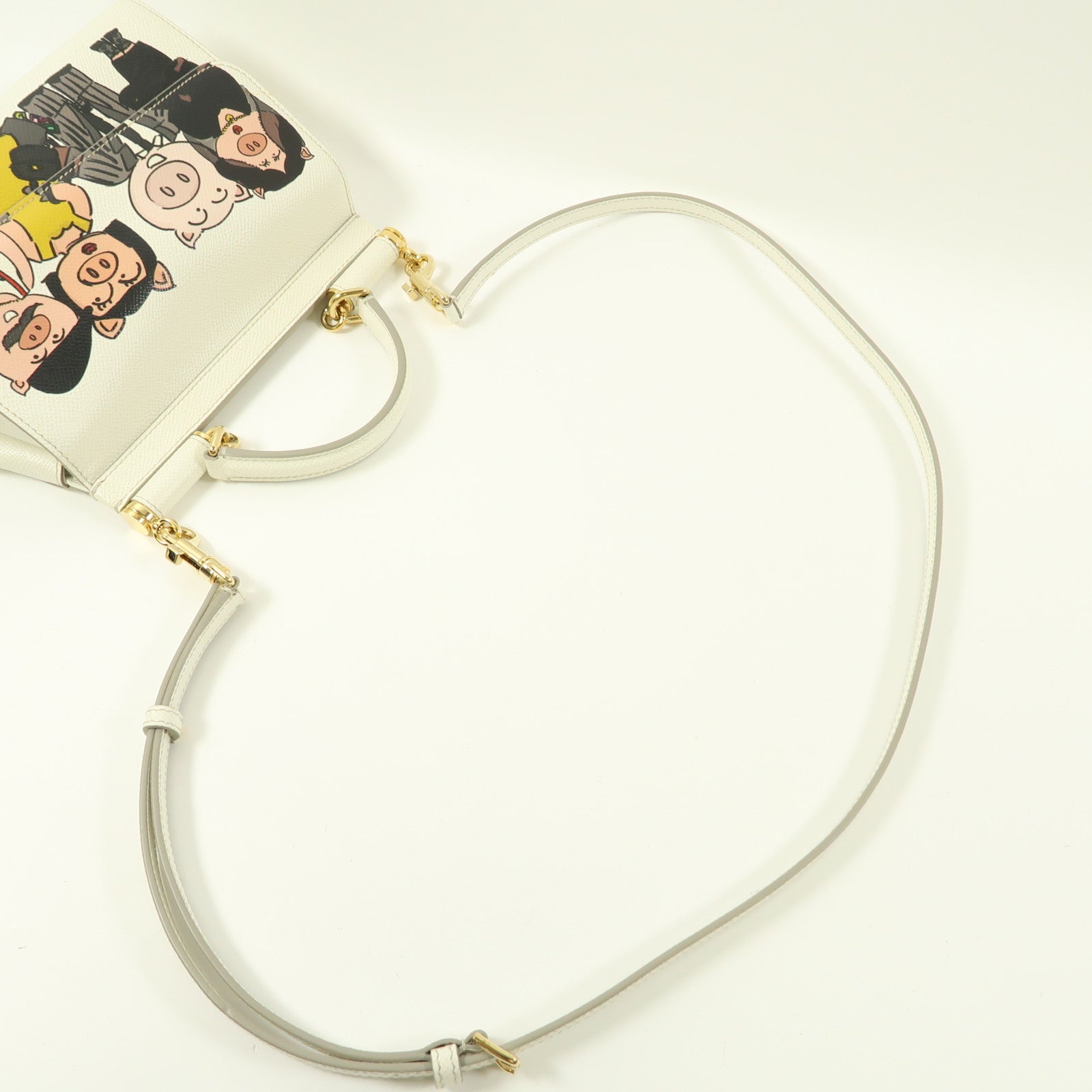 D&G 【激減優惠】皮革2 Way Shoulder Bag Family Pig Bianco金扣手挽肩背兩用袋白色