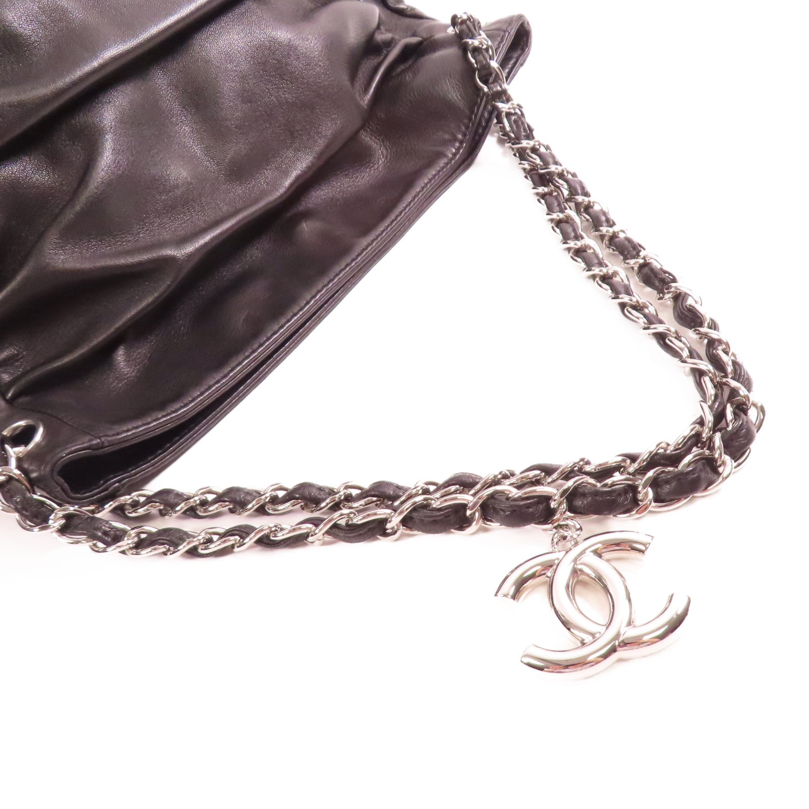 CHANEL 羊皮皮革Shoulder Bag銀扣鏈帶肩背袋