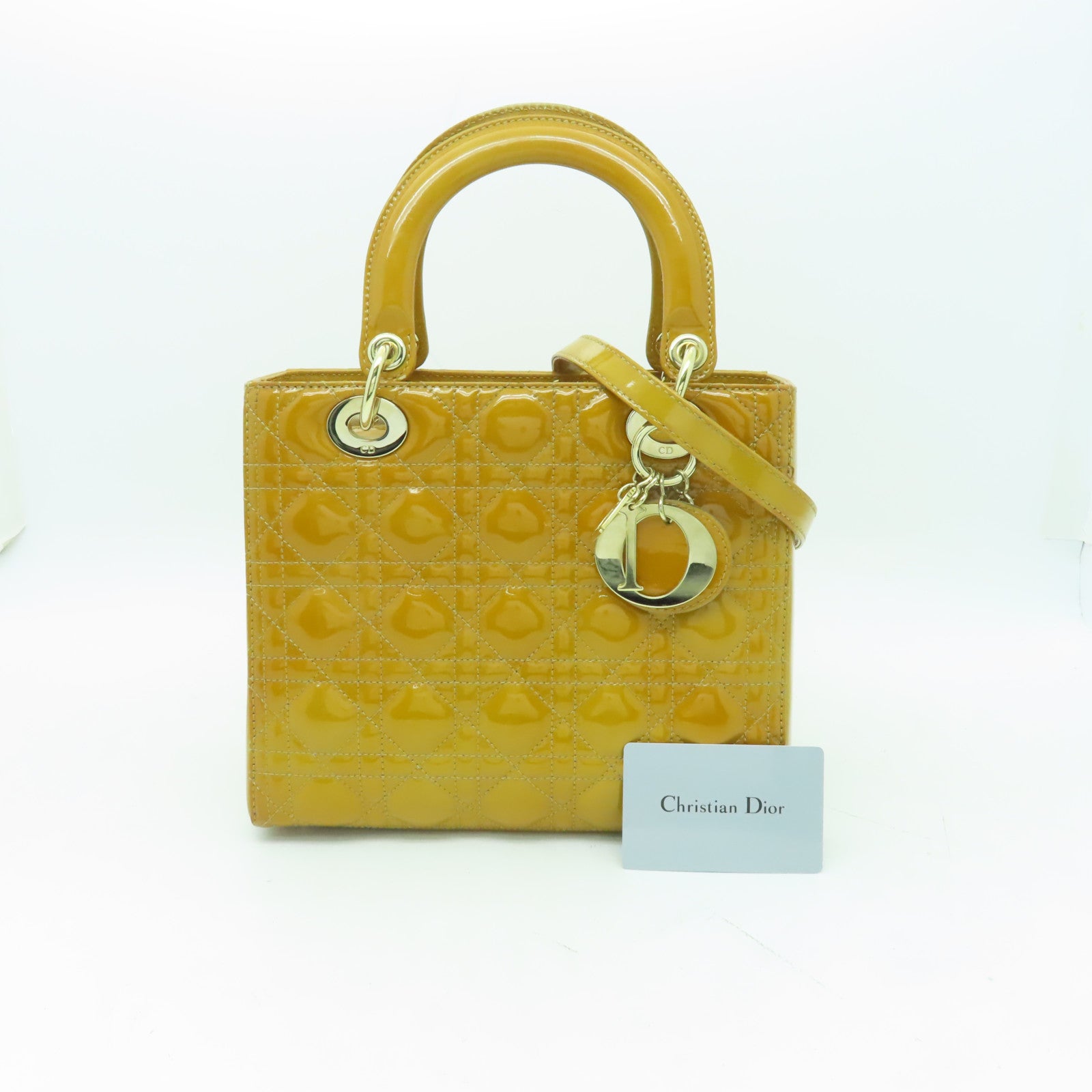 Dior 【激減優惠】漆皮皮革Lady Dior金扣手挽肩背兩用袋橙色