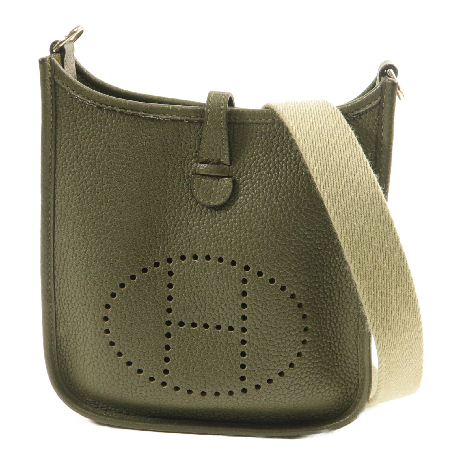 HERMES Clemence皮革Evelyne TPM銀扣肩背袋Vert Maquis