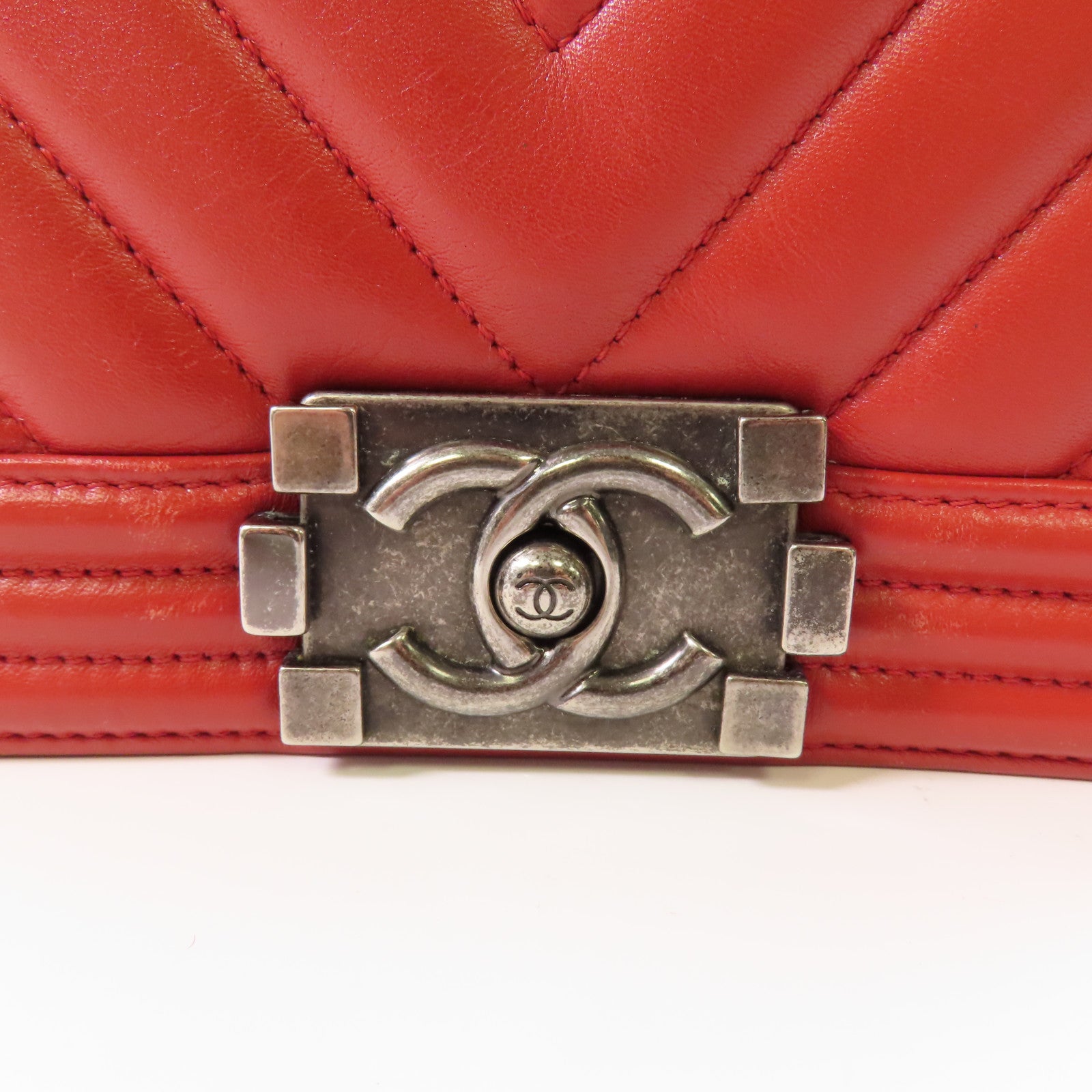 CHANEL CC SHW Boy 25 Chain Shoulder Bag Calfskin Leather Red