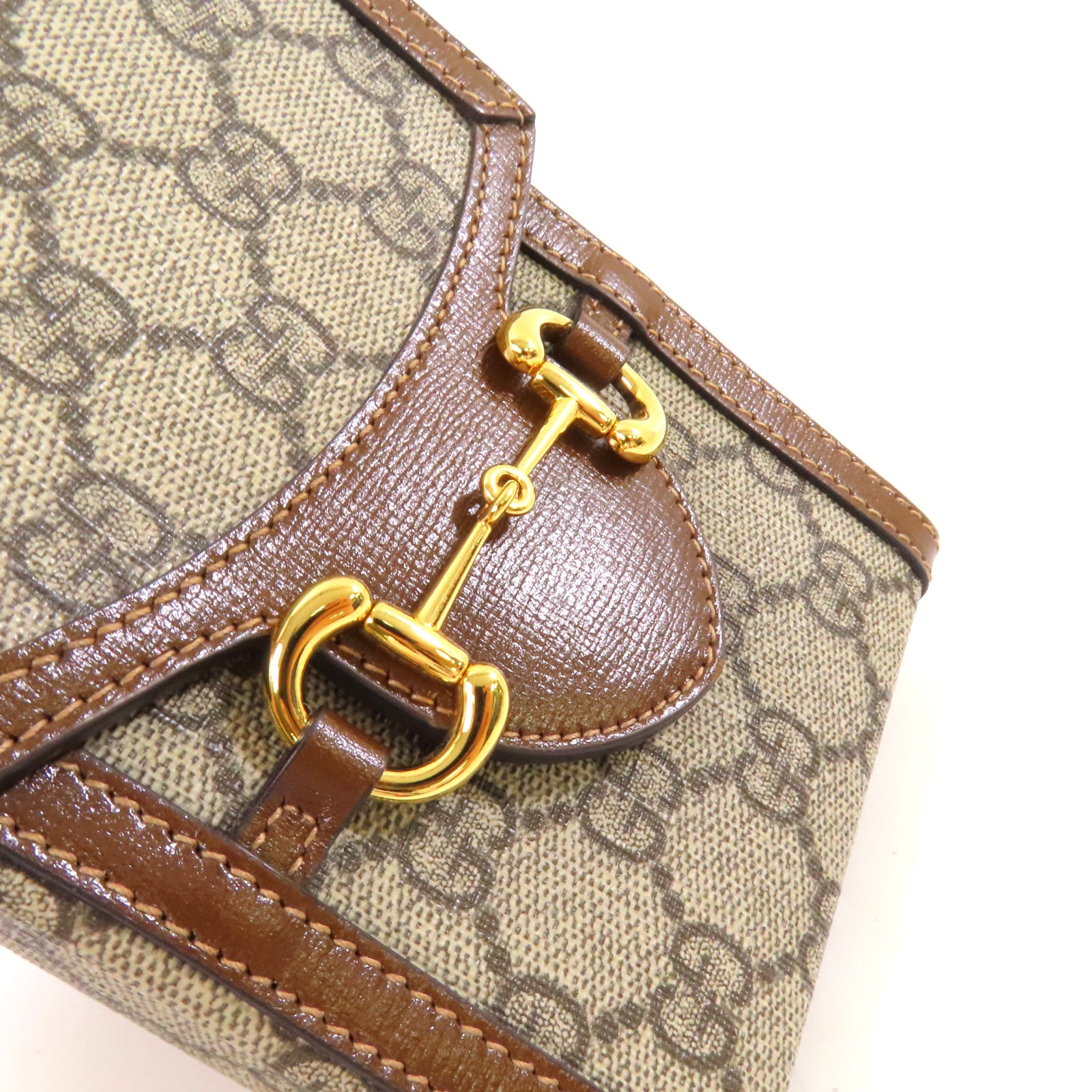 GUCCI 塗層帆布Horsebit 1955 Shoulder Bag金扣肩背袋啡色