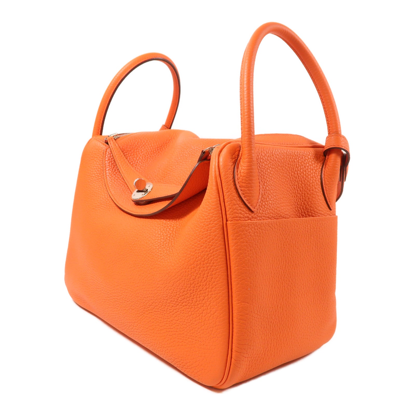 HERMES 【激減優惠】Clemence皮革Lindy 30銀扣手挽肩背兩用袋Feu