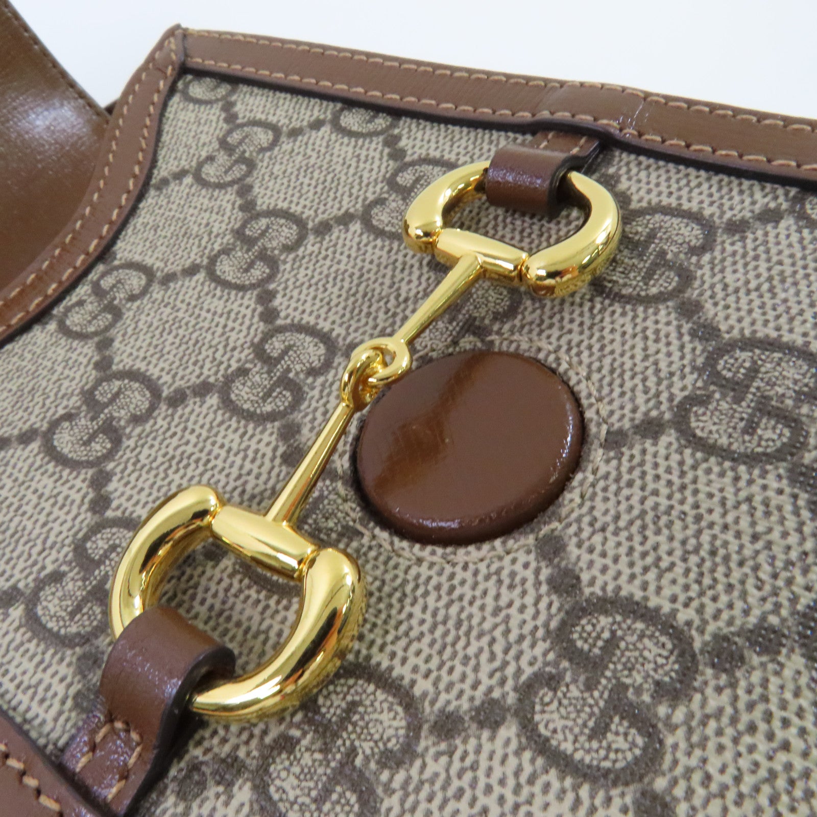 GUCCI 塗層帆布Horsebit 1955 Shoulder Bag金扣肩背袋啡色