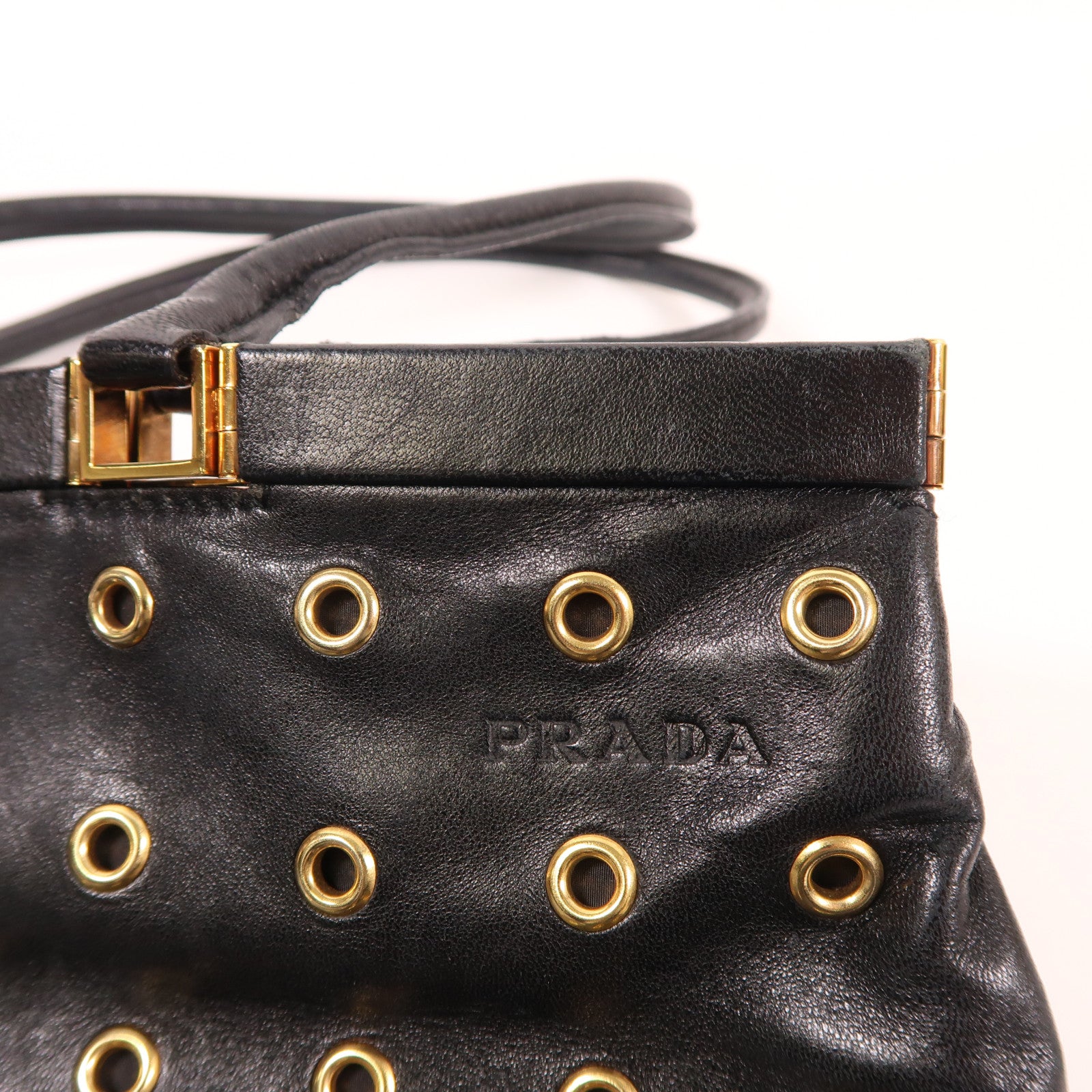 PRADA 牛皮皮革Shoulder Bag金扣肩背袋黑色