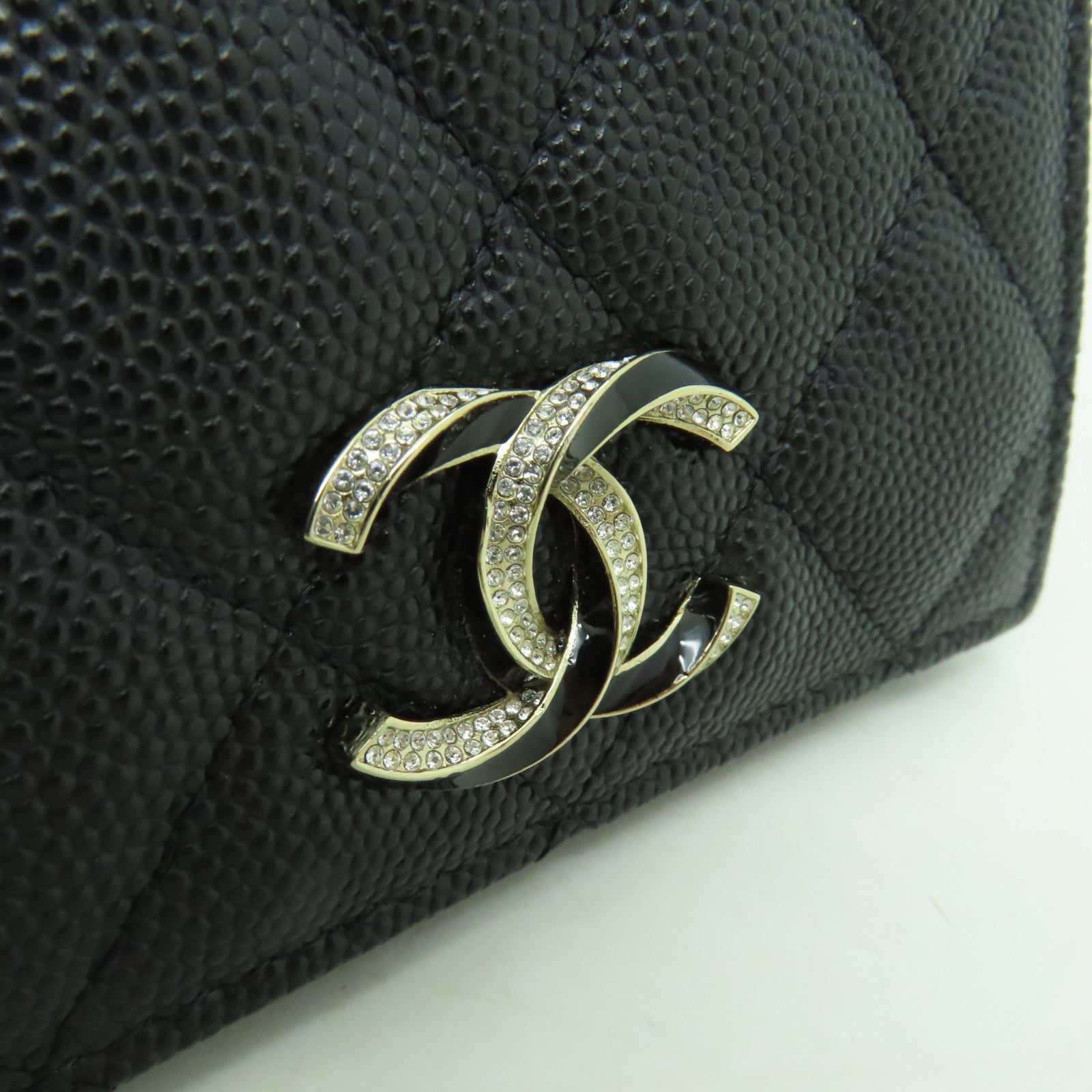 CHANEL 菱格Caviar皮革Wallet金扣錢包黒色
