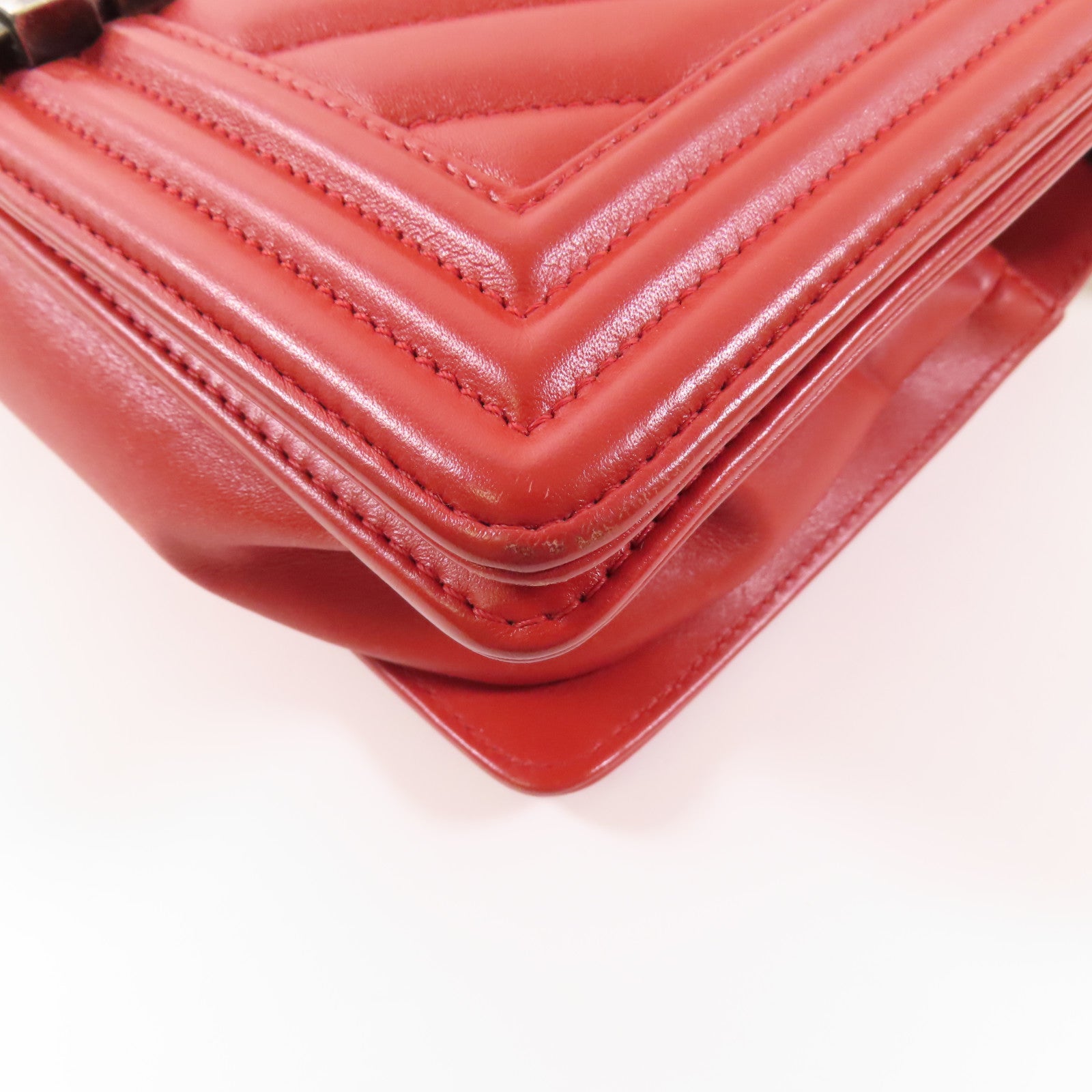 CHANEL CC SHW Boy 25 Chain Shoulder Bag Calfskin Leather Red