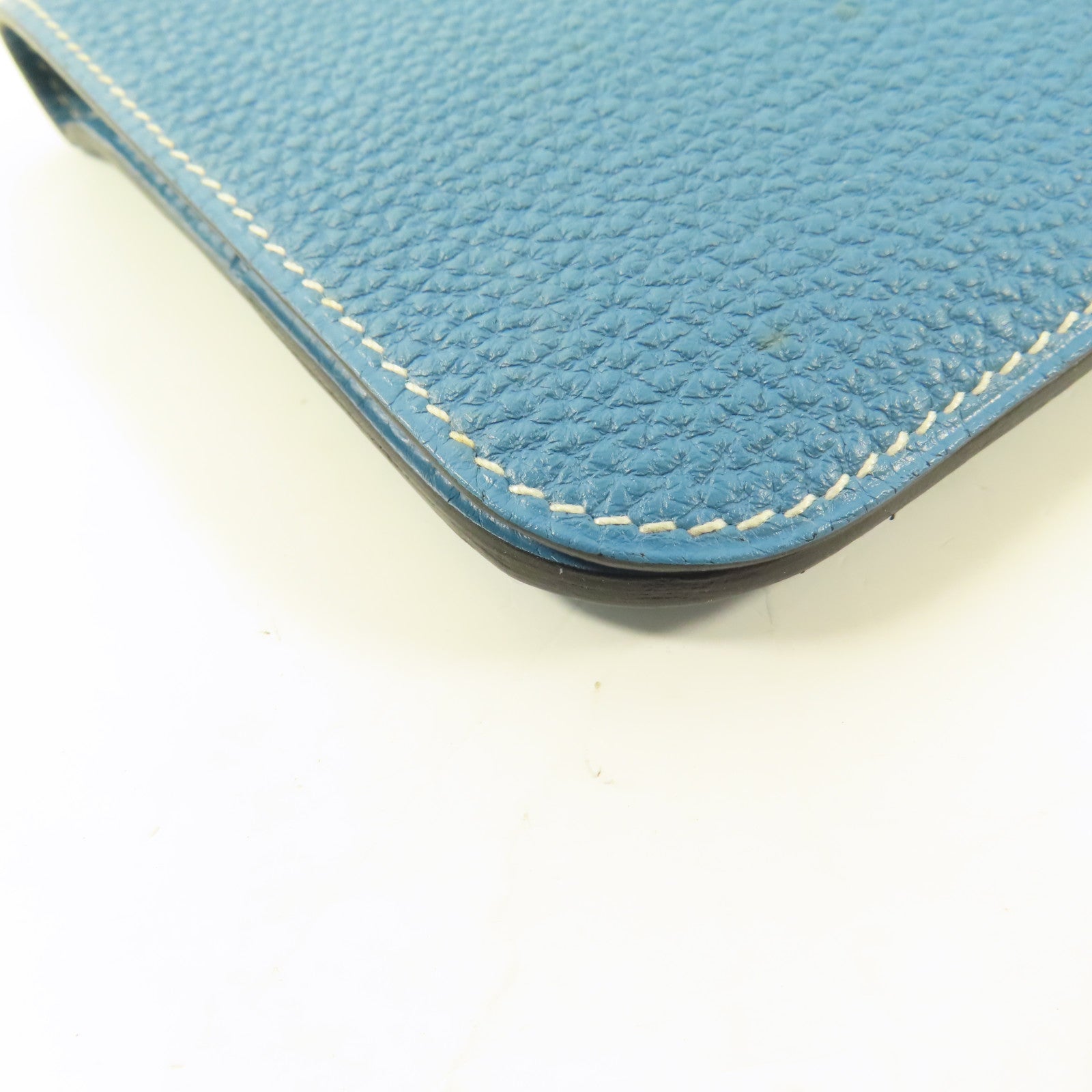 HERMES Clemence皮革Dogon MM銀扣長錢包Blue Jeans/藍色