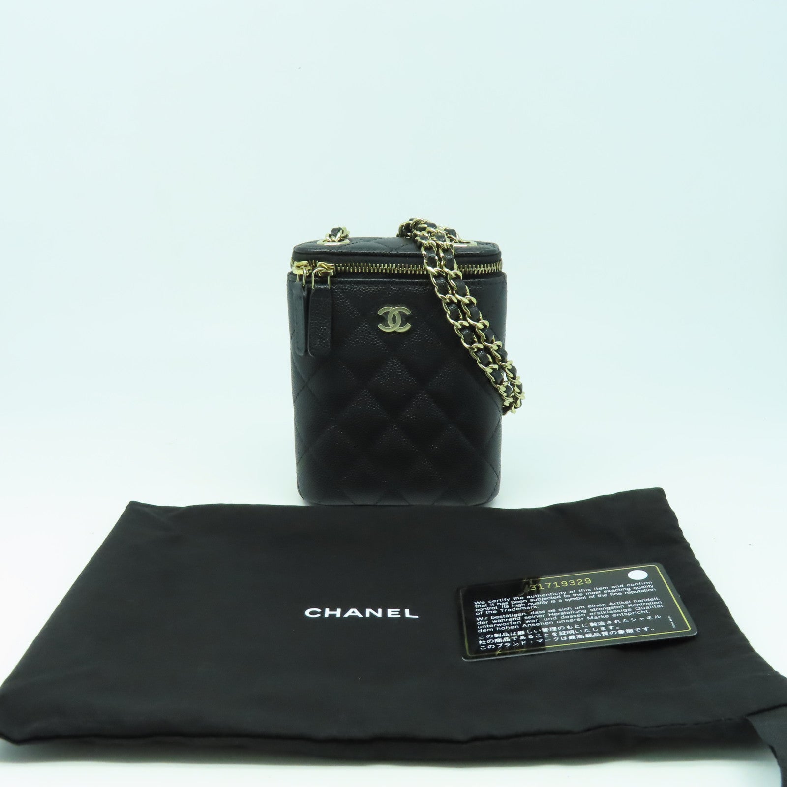 CHANEL 【激減優惠】菱格Caviar皮革Mini Cigarette Box金扣鏈帶肩背袋黑色